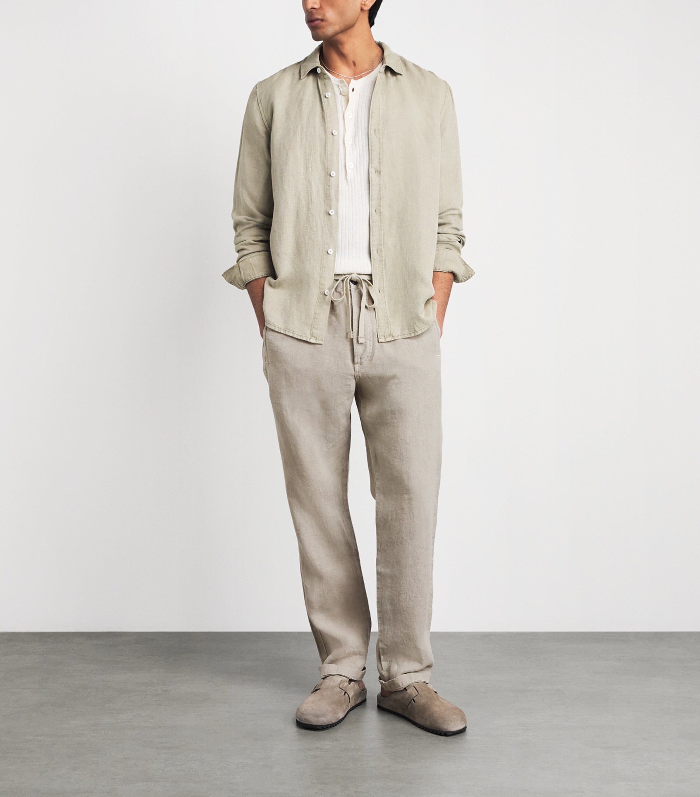Citizens of Humanity Mens Linen Drawstring Straight Trousers Wheat Image 2