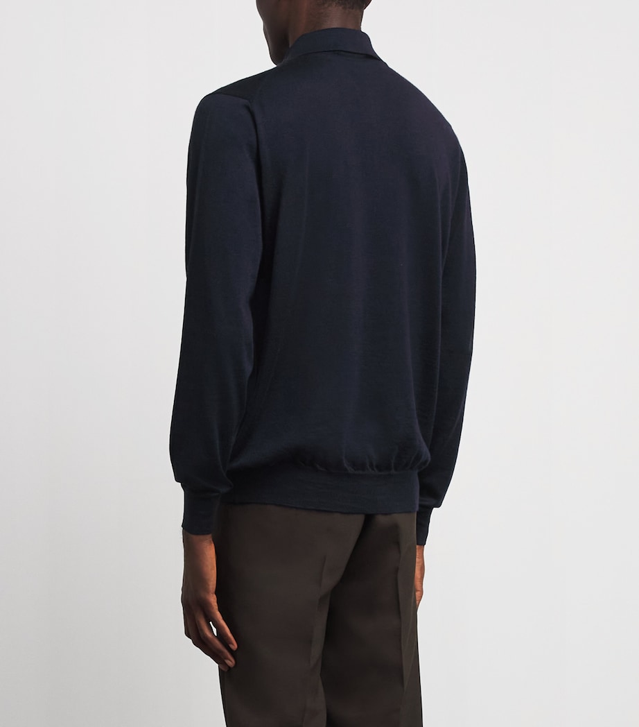 Lardini Mens Wool-Silk-Cashmere Quarter-Zip Sweater Navy Image 5