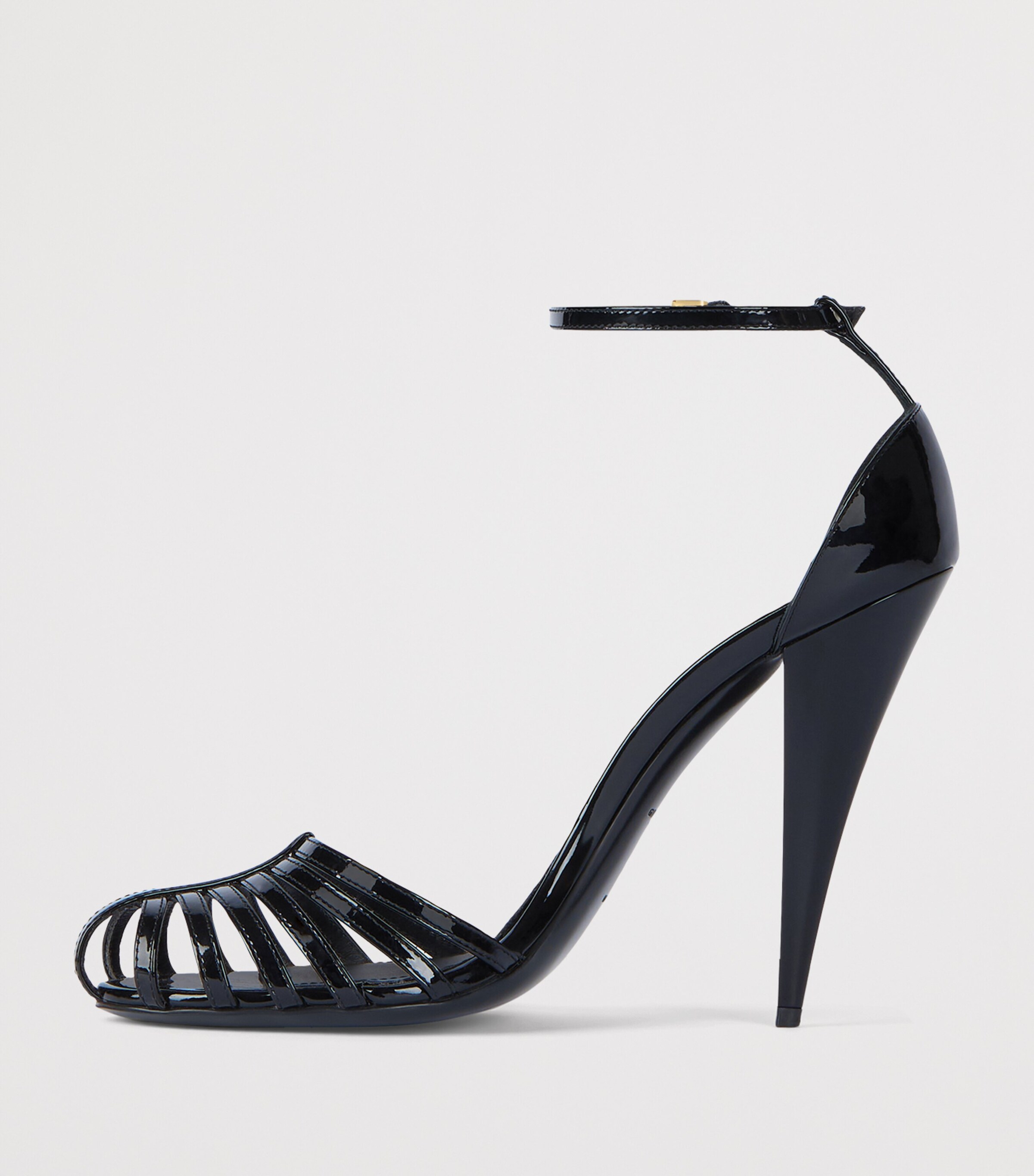 Patent Leather Caged Heeled Sandals 95 BLACK Image 3
