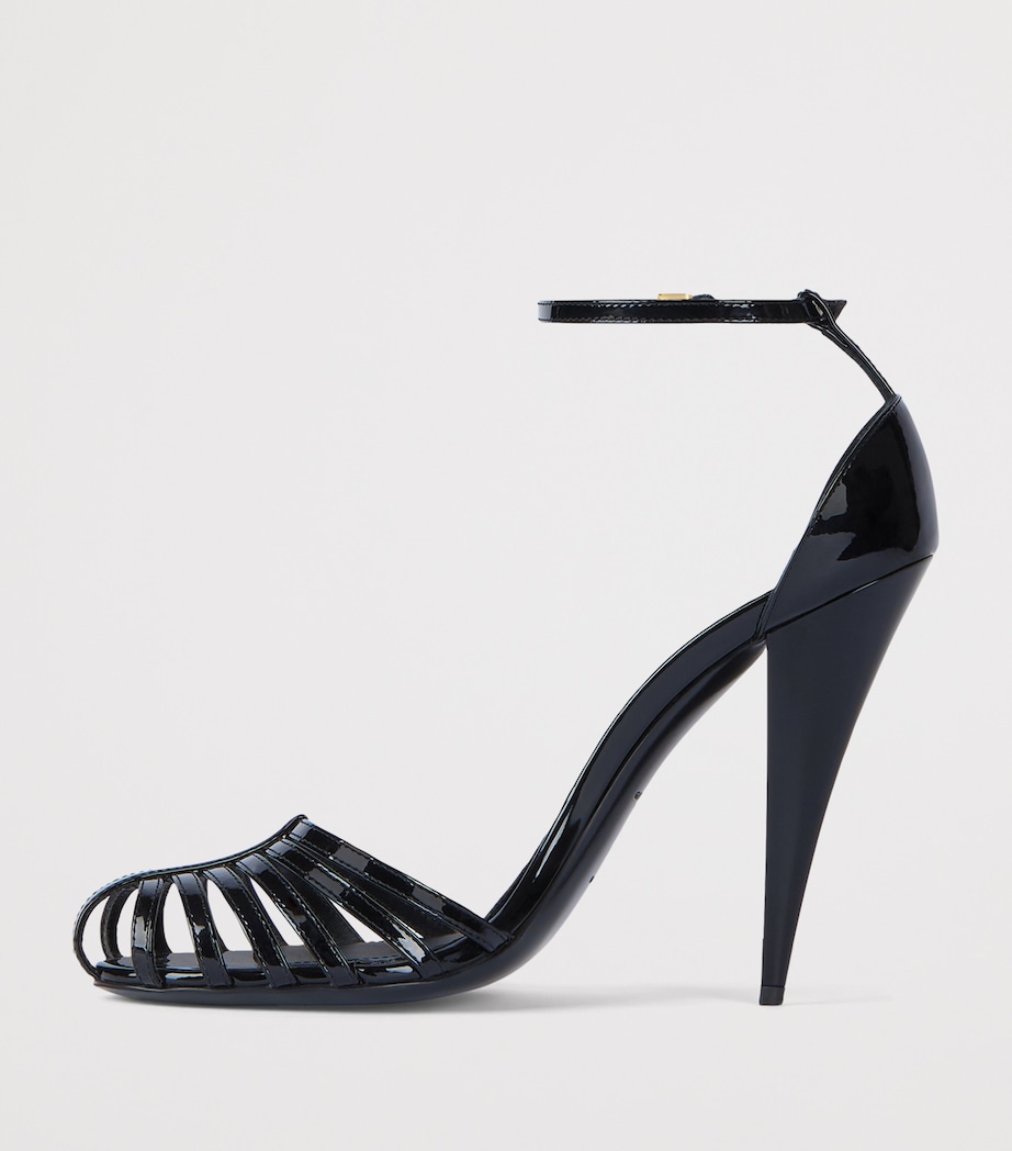 Patent Leather Caged Heeled Sandals 95 BLACK Image 3