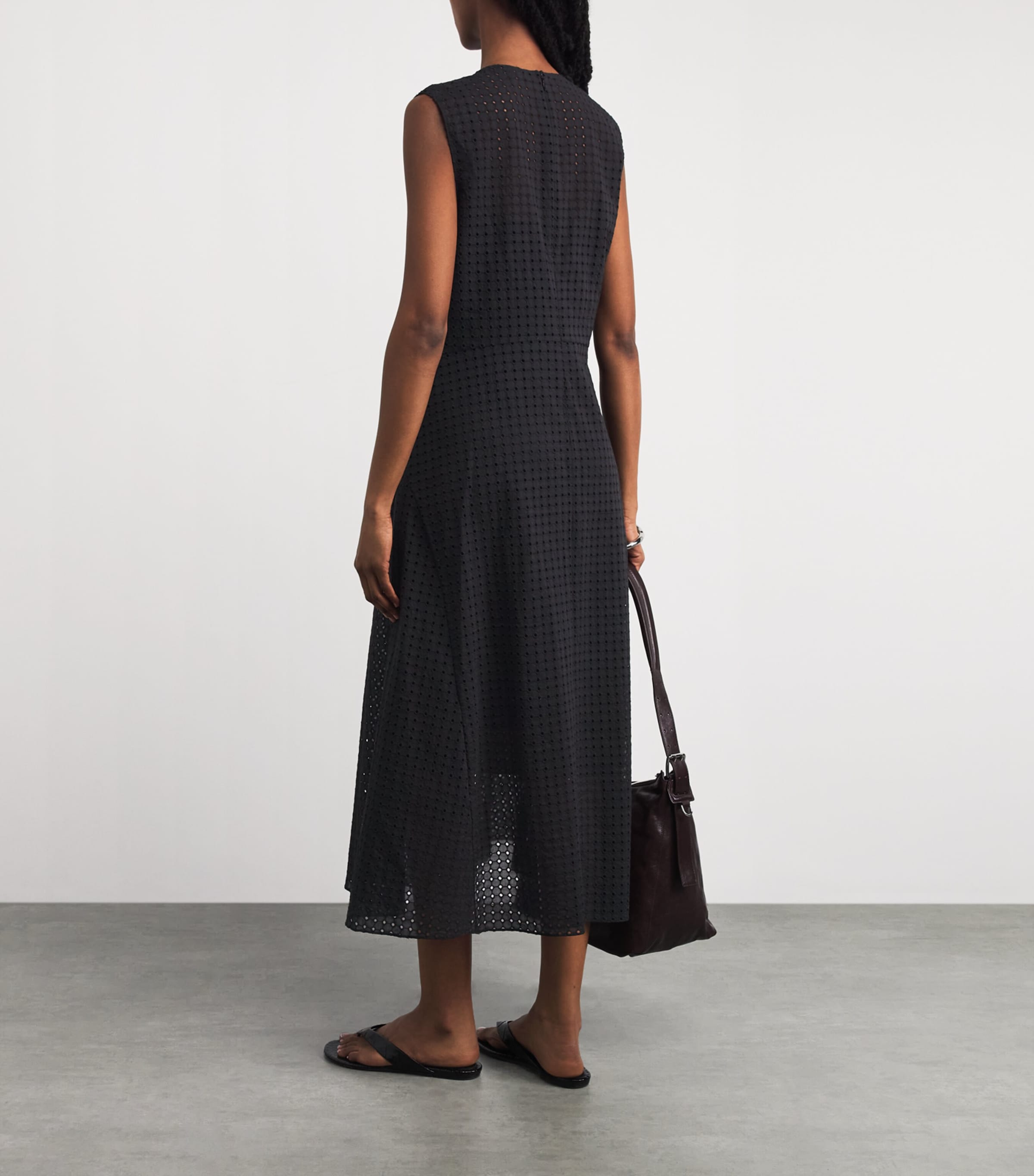 Theory Womens Broderie Anglaise V-Neck Midi Dress Black Image 4