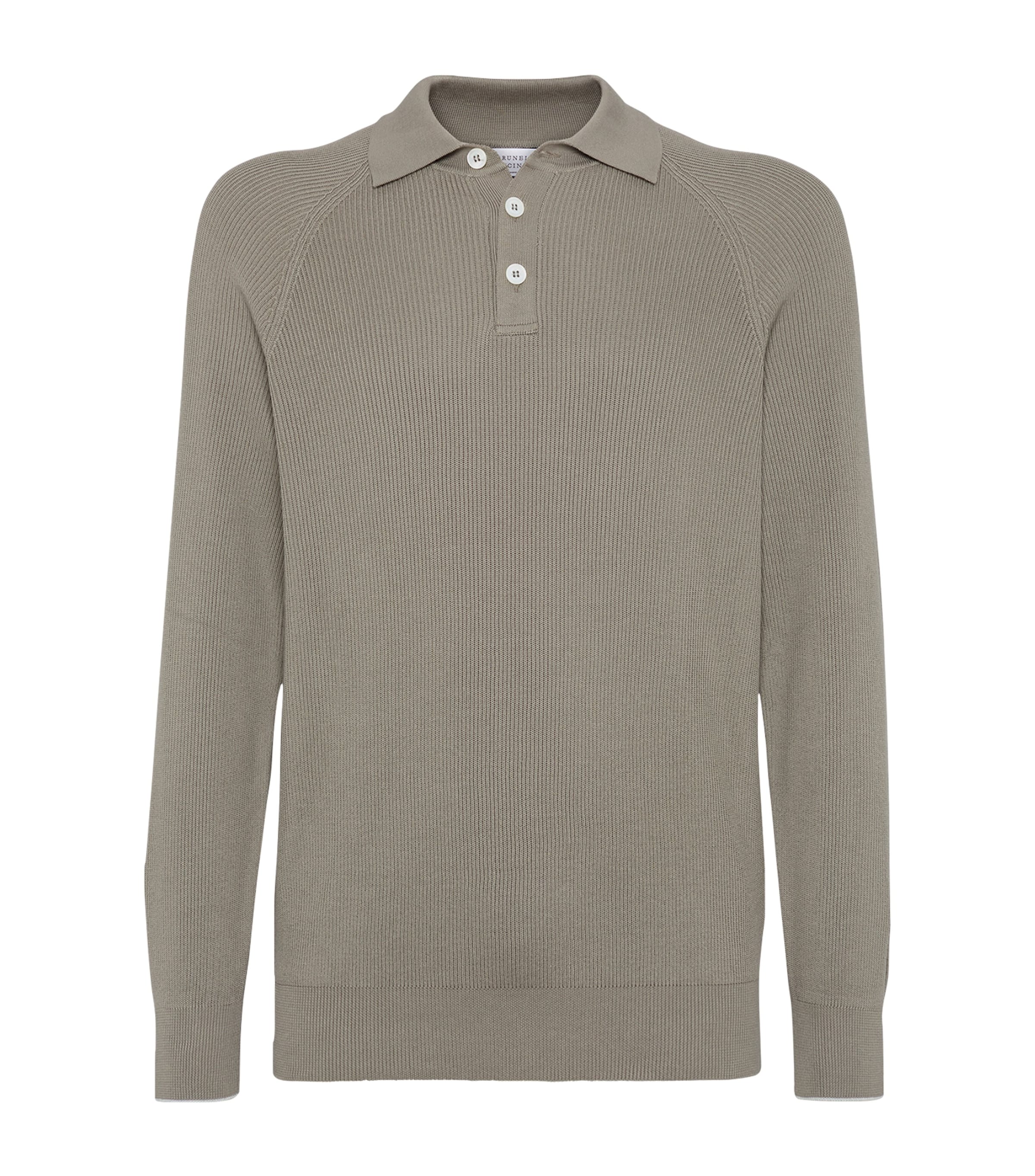 Brunello Cucinelli Cotton English-rib Polo Sweater In Brown
