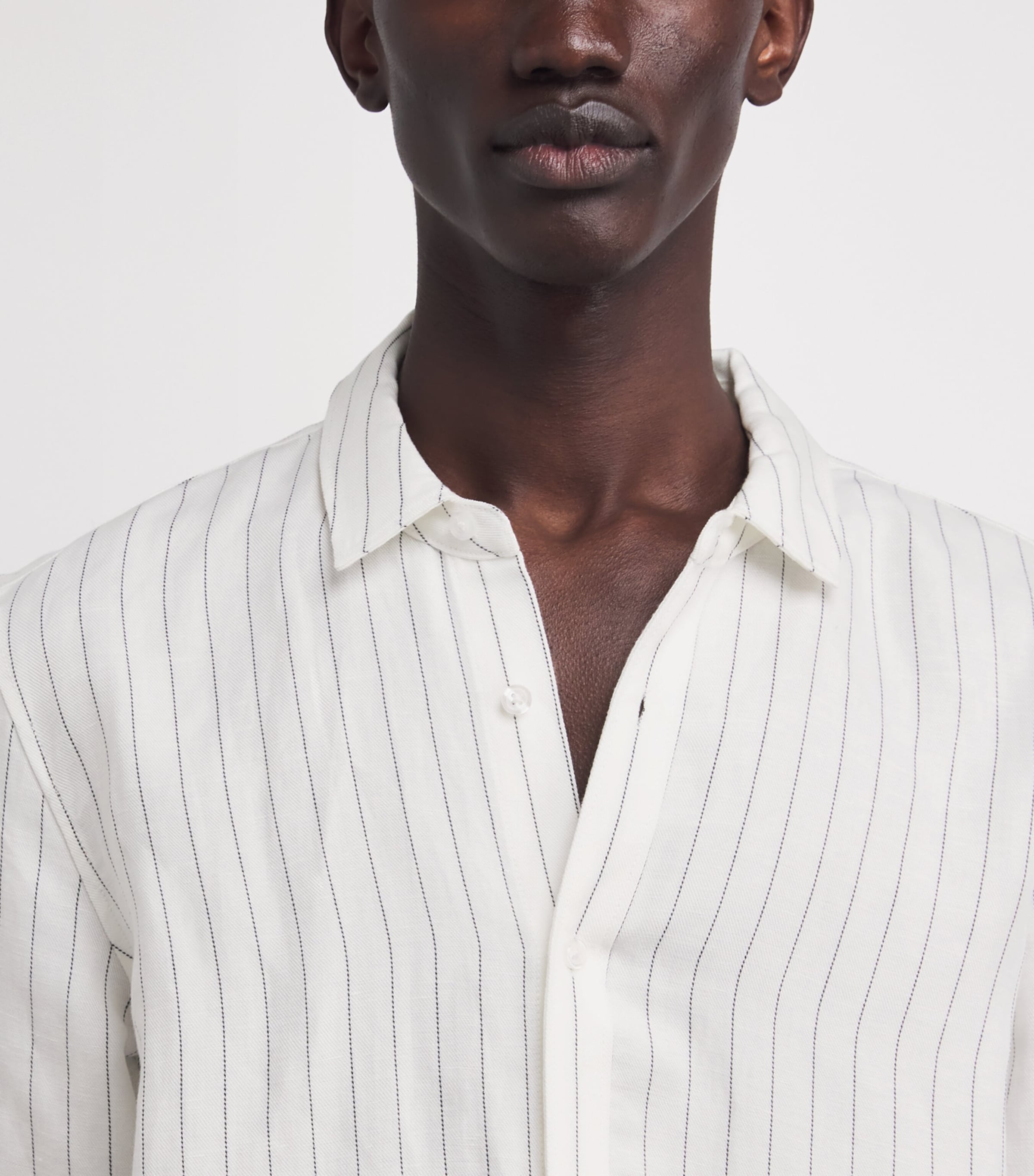 PAIGE Mens Linen-Blend Stripe Shirt Storm Stripe Image 3