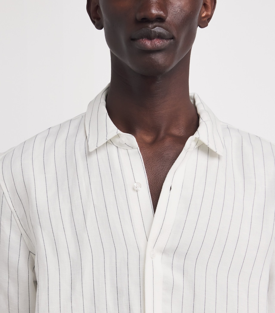 PAIGE Mens Linen-Blend Stripe Shirt Storm Stripe Image 3