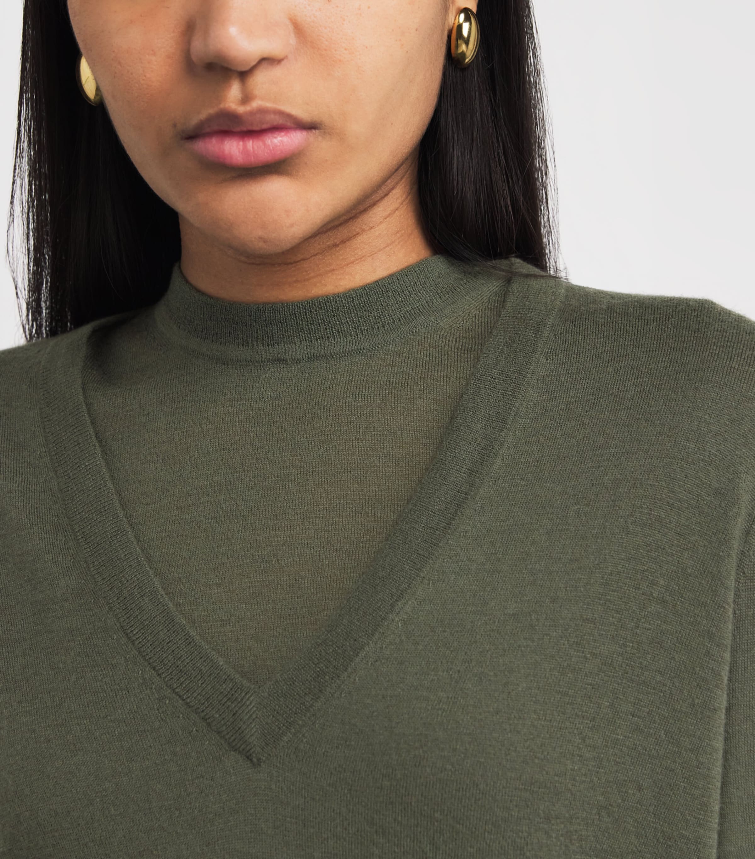 Joseph Womens Cashmere Cashair V-Neck Sweater Palm Leaf Image 3