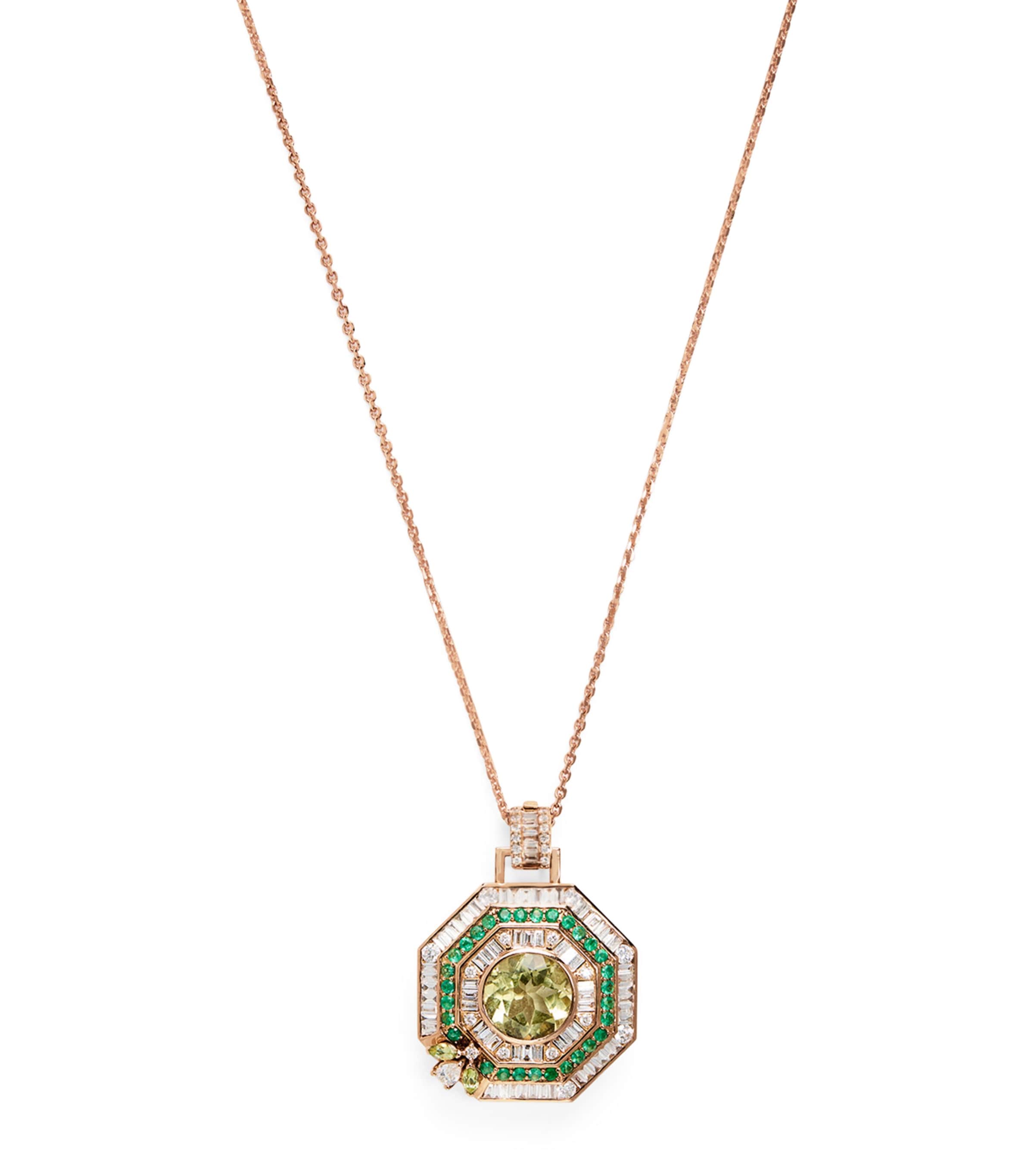 Bee Goddess Yellow Gold, Diamond, Peridot And Emerald Honey Queen Bee Pendant In Gold