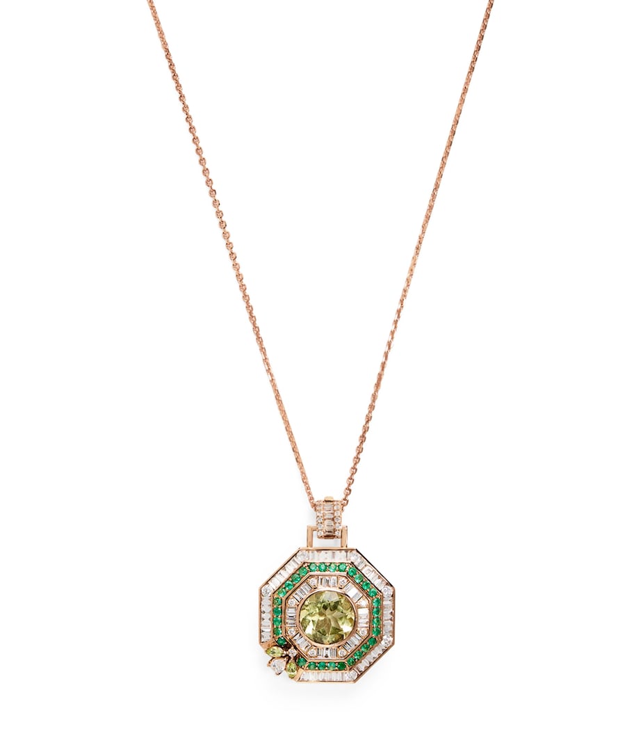 Yellow Gold, Diamond, Peridot and Emerald Honey Queen Bee Pendant ROSE GOLD Image 1