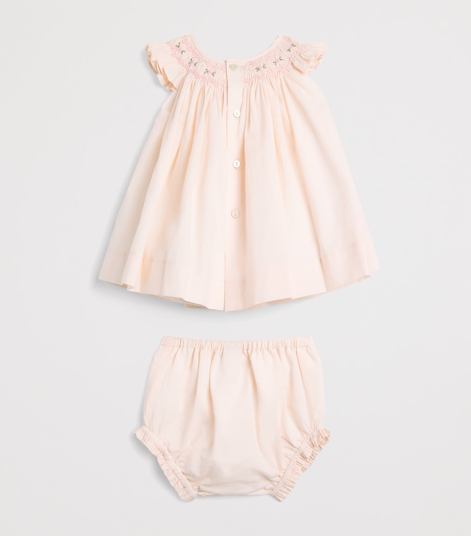 PEPA LONDON Cotton-Linen Smocked Dress with Bloomers (3-12 Months) Pink Image 2