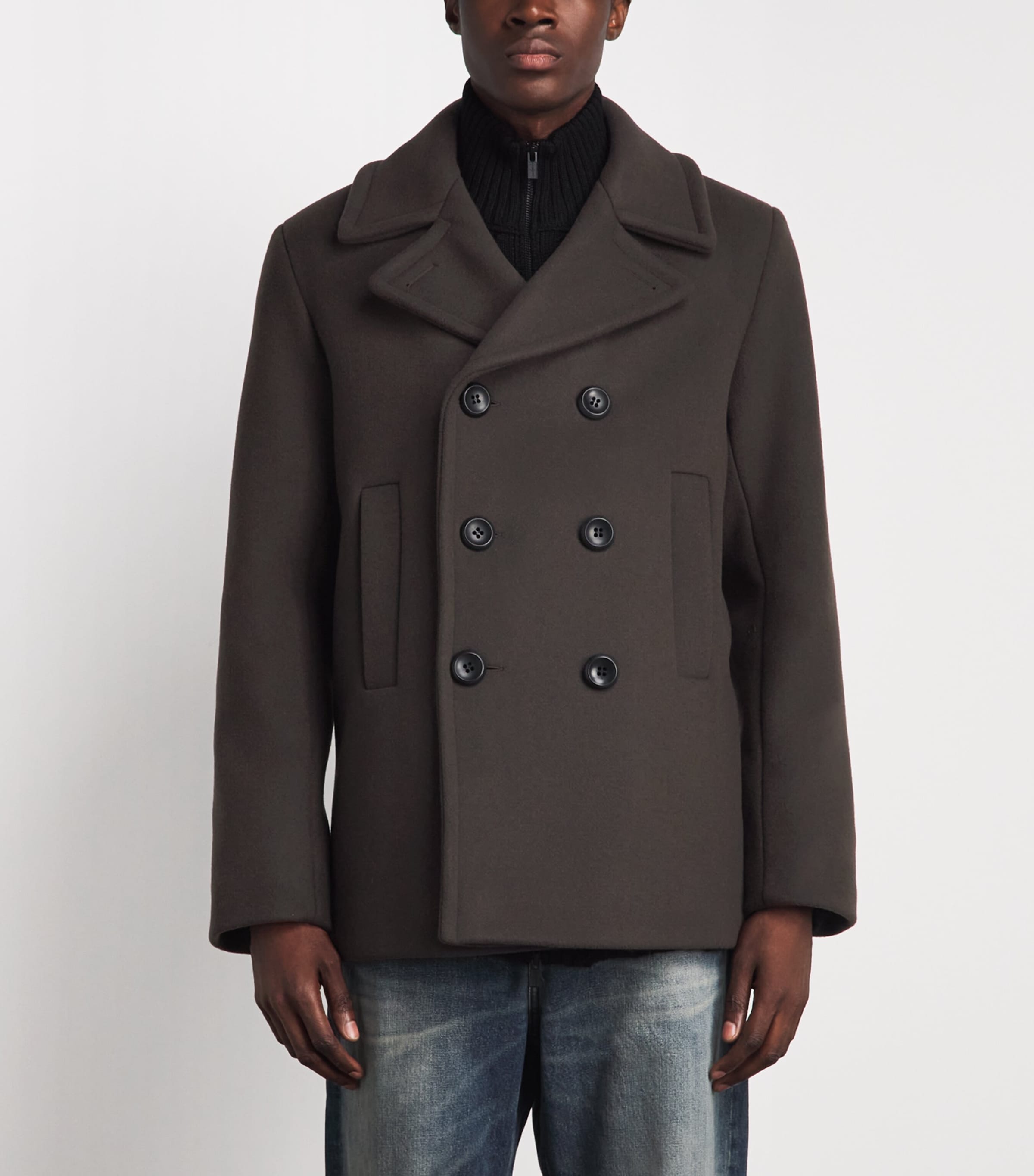 Sandro Paris Mens Wool-Blend Peacoat Taupe / Kaki Image 4
