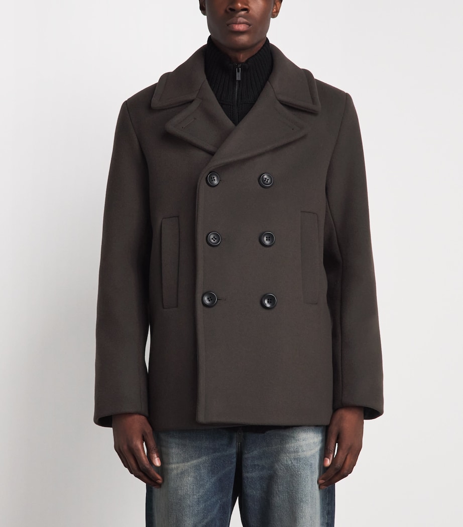 Sandro Paris Mens Wool-Blend Peacoat Taupe / Kaki Image 4