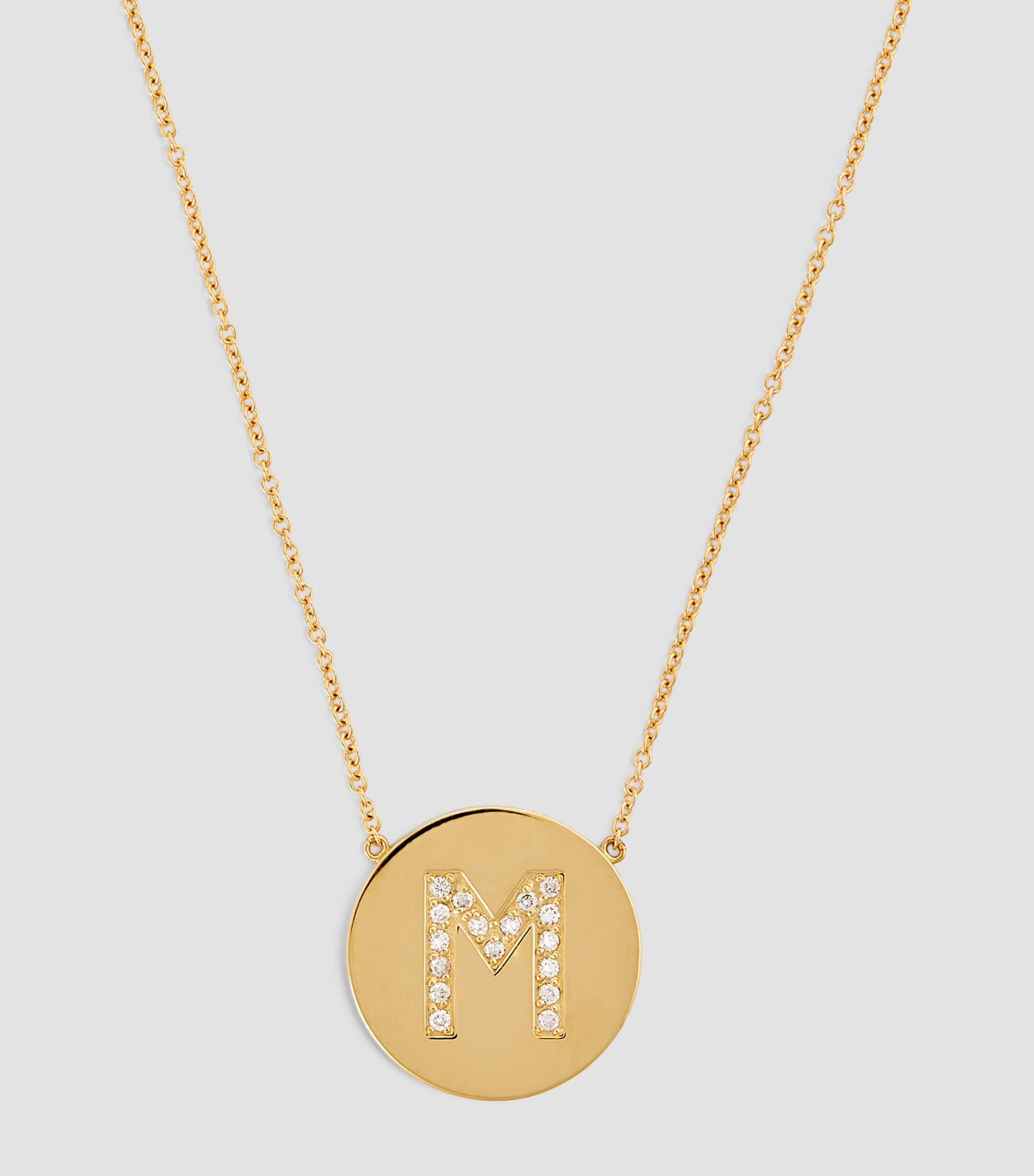 Yellow Gold and Diamond M Initial Necklace YELLOW GOLD Image 2