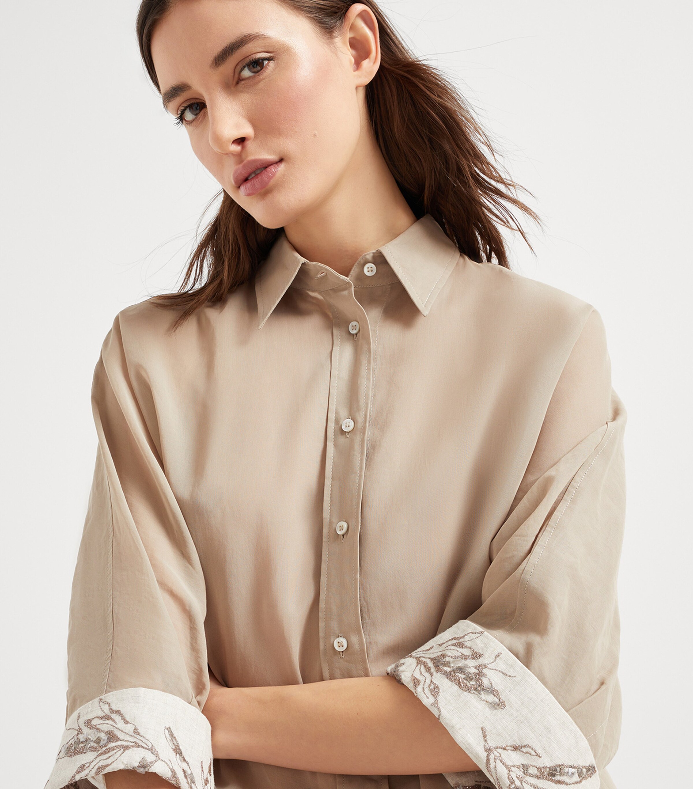 Brunello Cucinelli Cotton Organza Floral-Detail Shirt