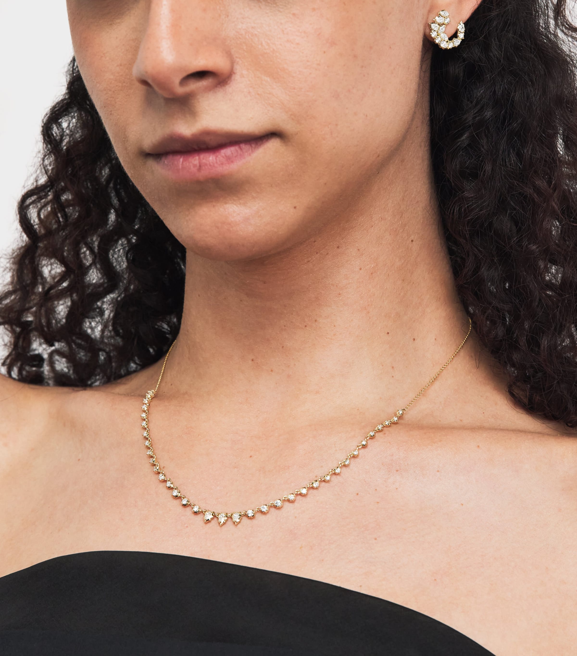 Jade Trau Yellow Gold and Diamond Posey Crescent Earrings Yellow Gold Image 2