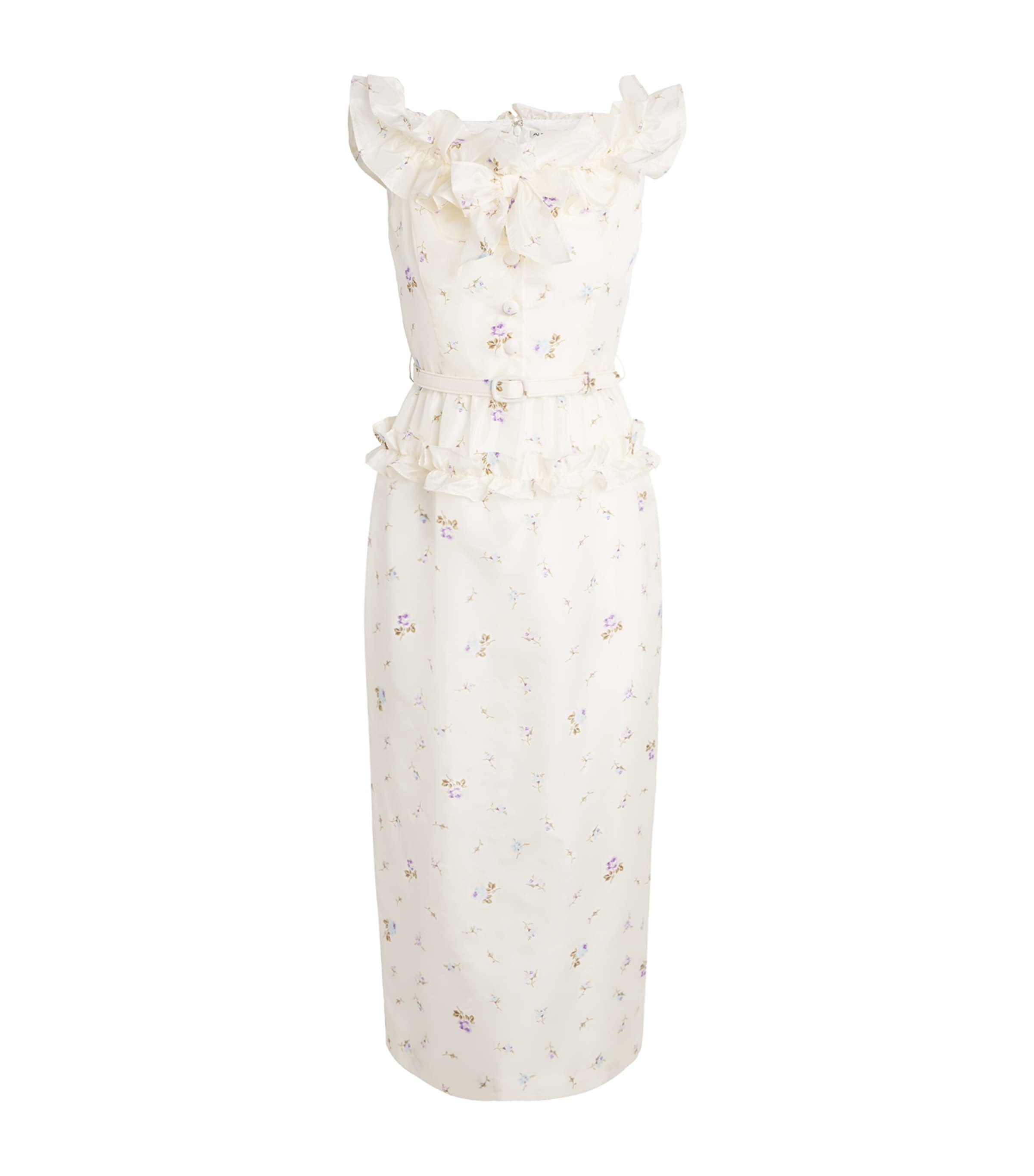 Alessandra Rich Womens Off-The-Shoulder Floral Midi Dress White Multi Image 1