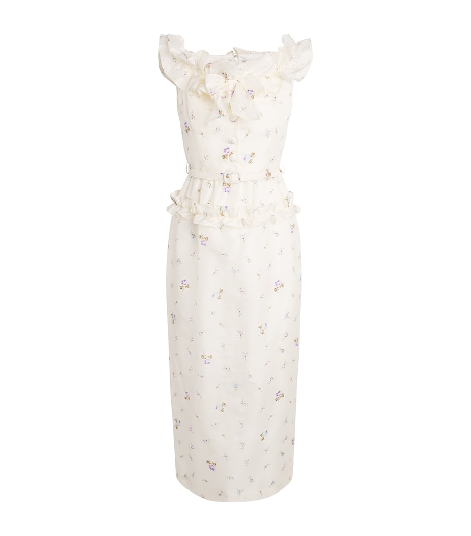 Alessandra Rich Womens Off-The-Shoulder Floral Midi Dress White Multi Image 1