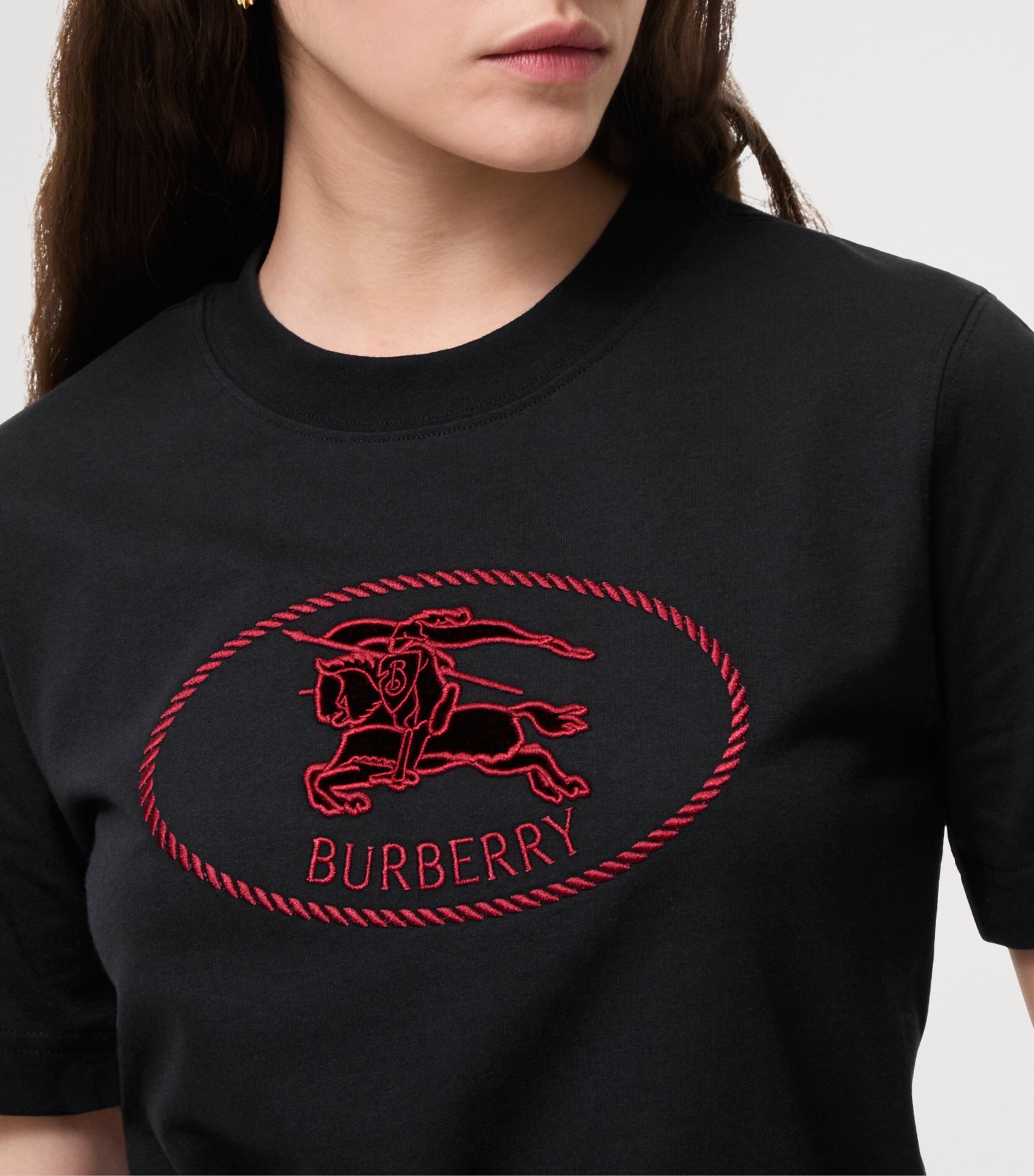 Burberry Womens Cotton EKD Stamp T-Shirt Black Image 3