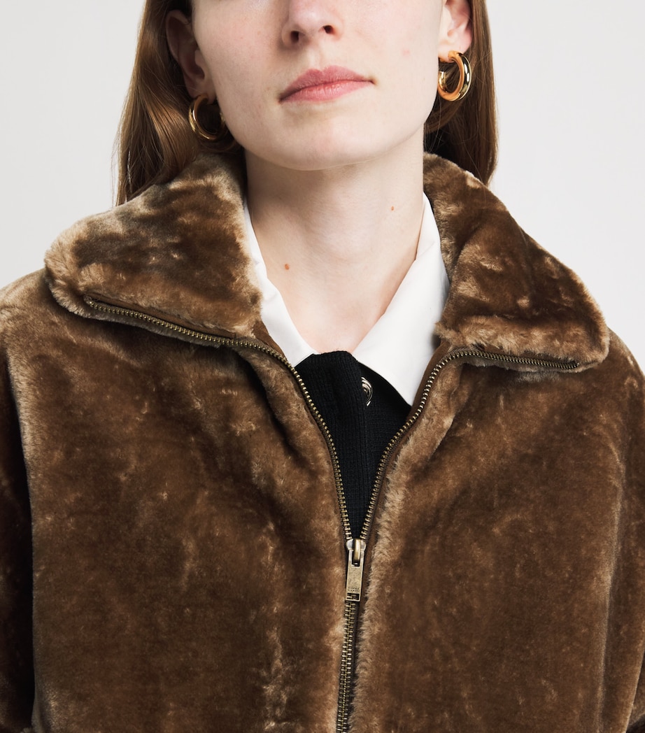 Faux Fur Zip-Up Jacket BROWN Image 6