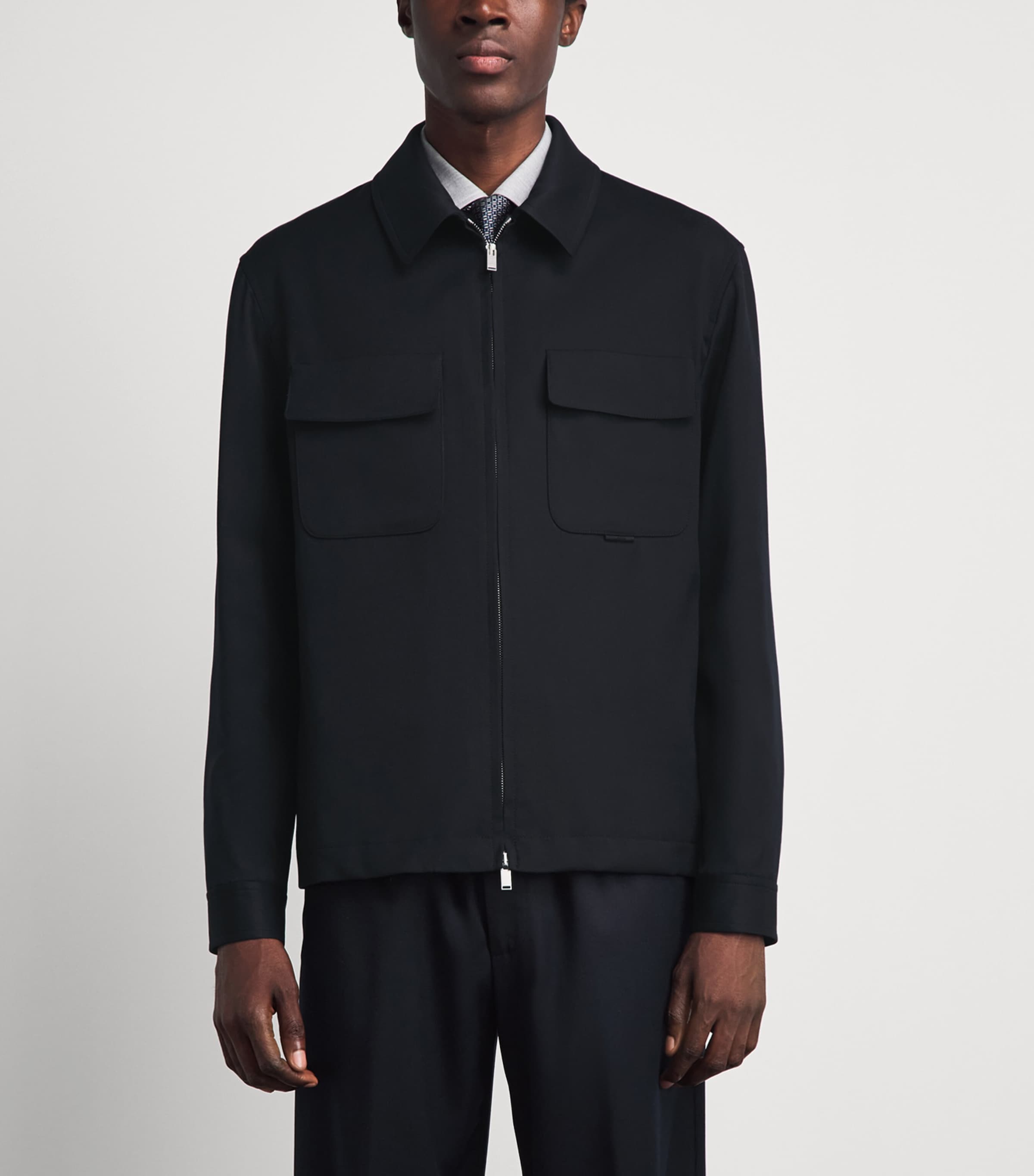 Lardini Mens Cotton 2-Way Zip Jacket Navy Image 4
