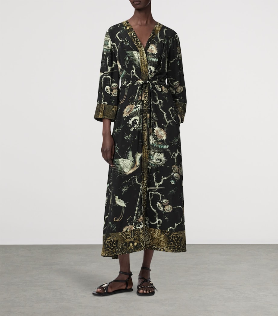 AllSaints Womens Printed Diana Midi Wrap Dress Taravao Soft Green Image 3