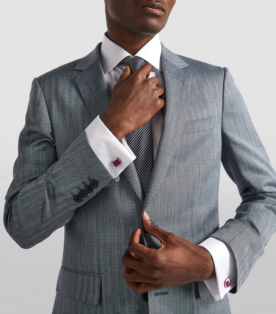 Sterling Silver and Ruby Square Cufflinks SILVER/ RED Image 5