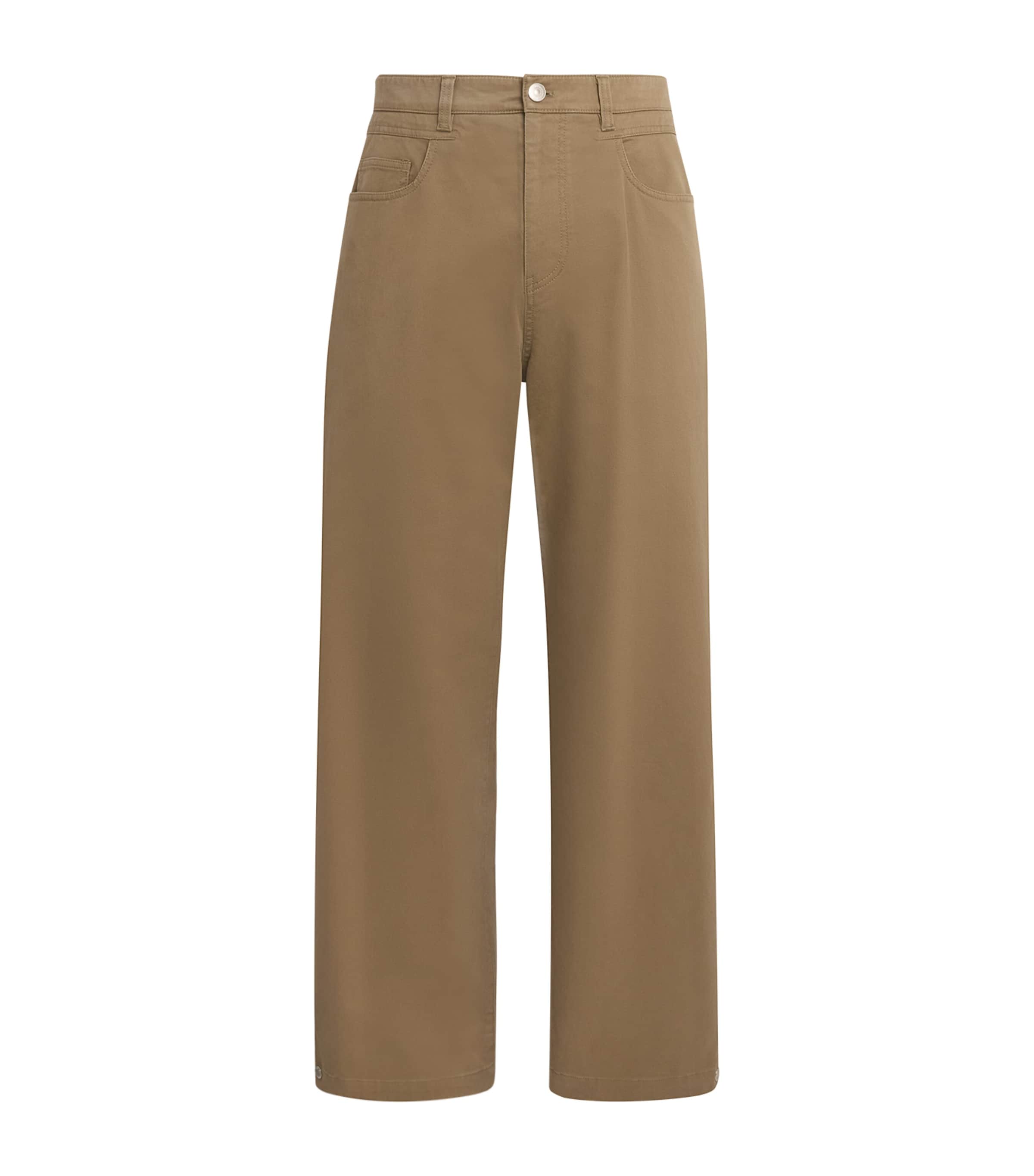 System Mens Cotton-Blend Side-Pleated Trousers Khaki Beige Image 1