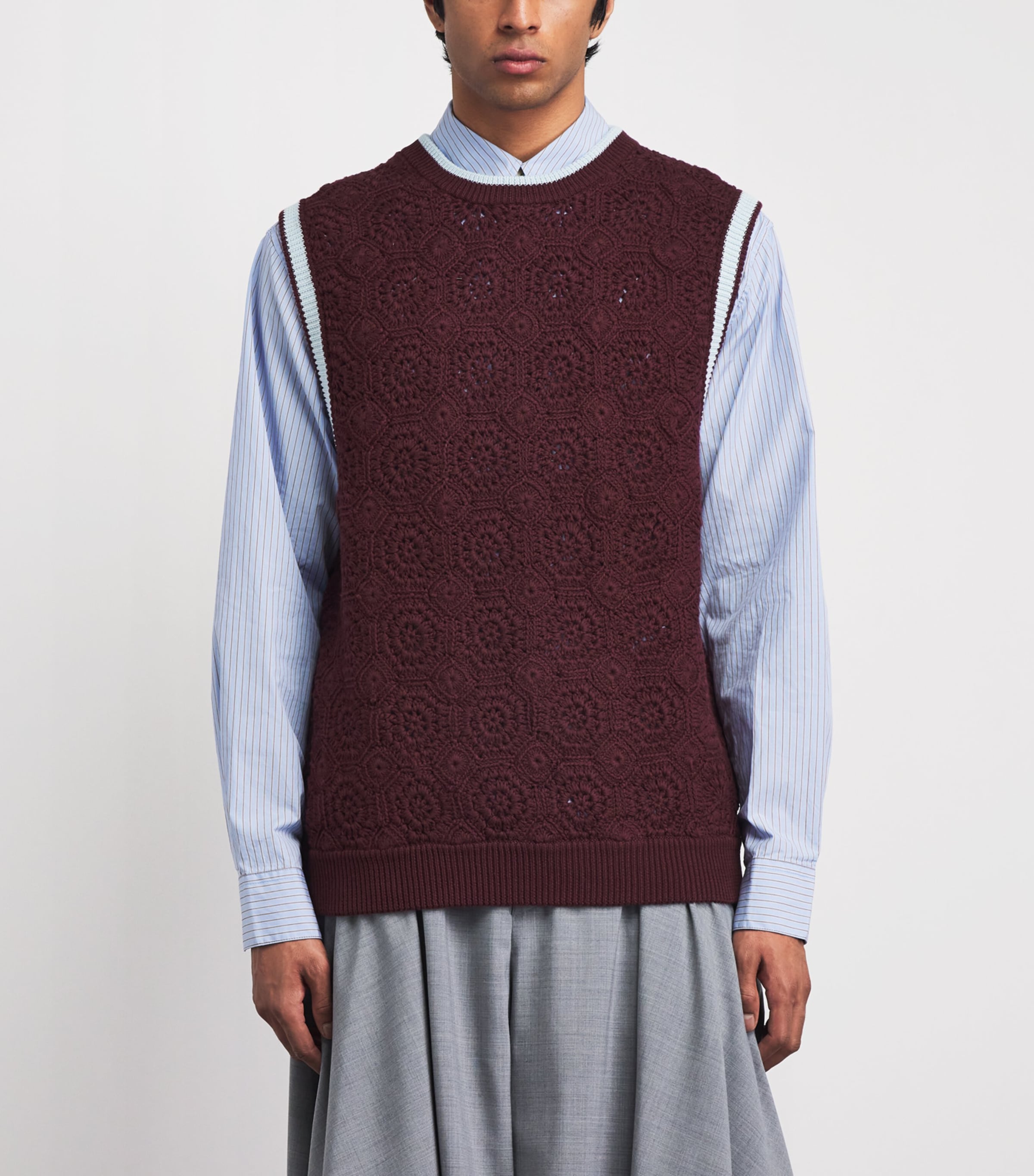 Drôle De Monsieur Mens Crochet Sweater Vest Red Image 4