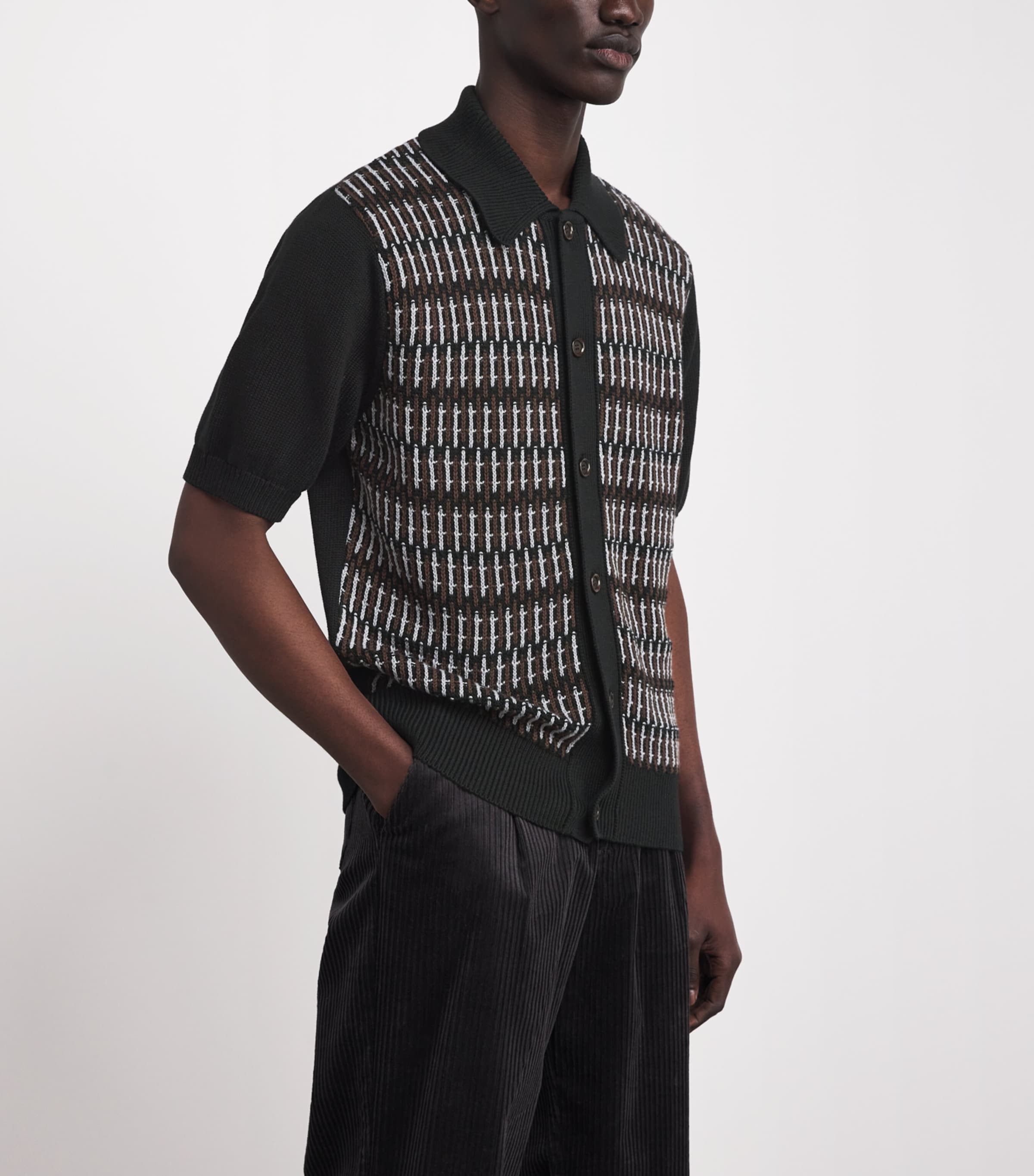 Oliver Spencer Mens Organic Cotton Crosshatch Polo Shirt Image 4