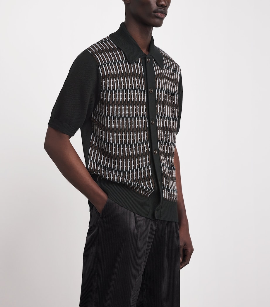 Oliver Spencer Mens Organic Cotton Crosshatch Polo Shirt Image 4