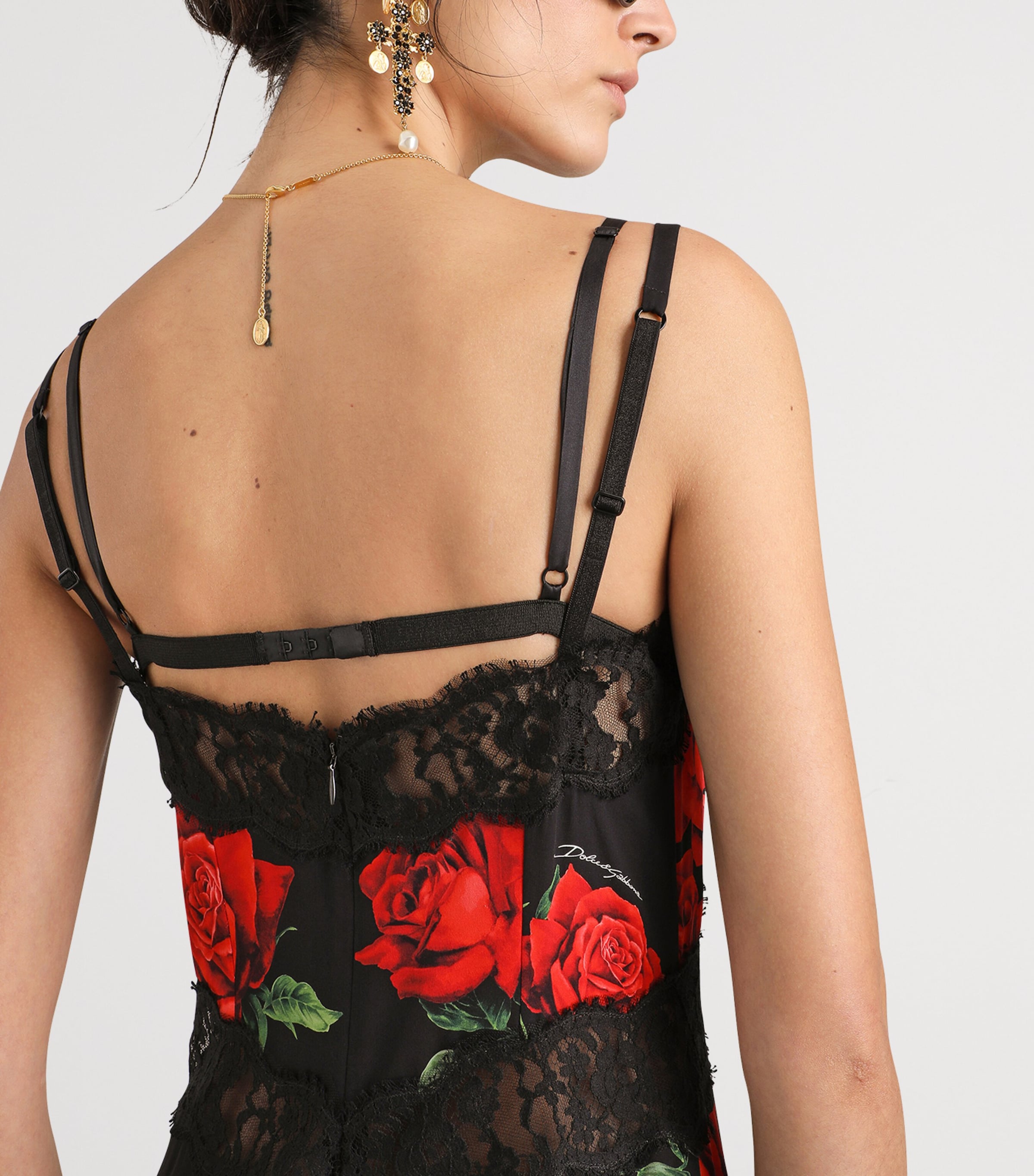 Dolce&Gabbana Womens Lace-Trim Floral Print Midi Slip Dress Rose Rosse F Image 5