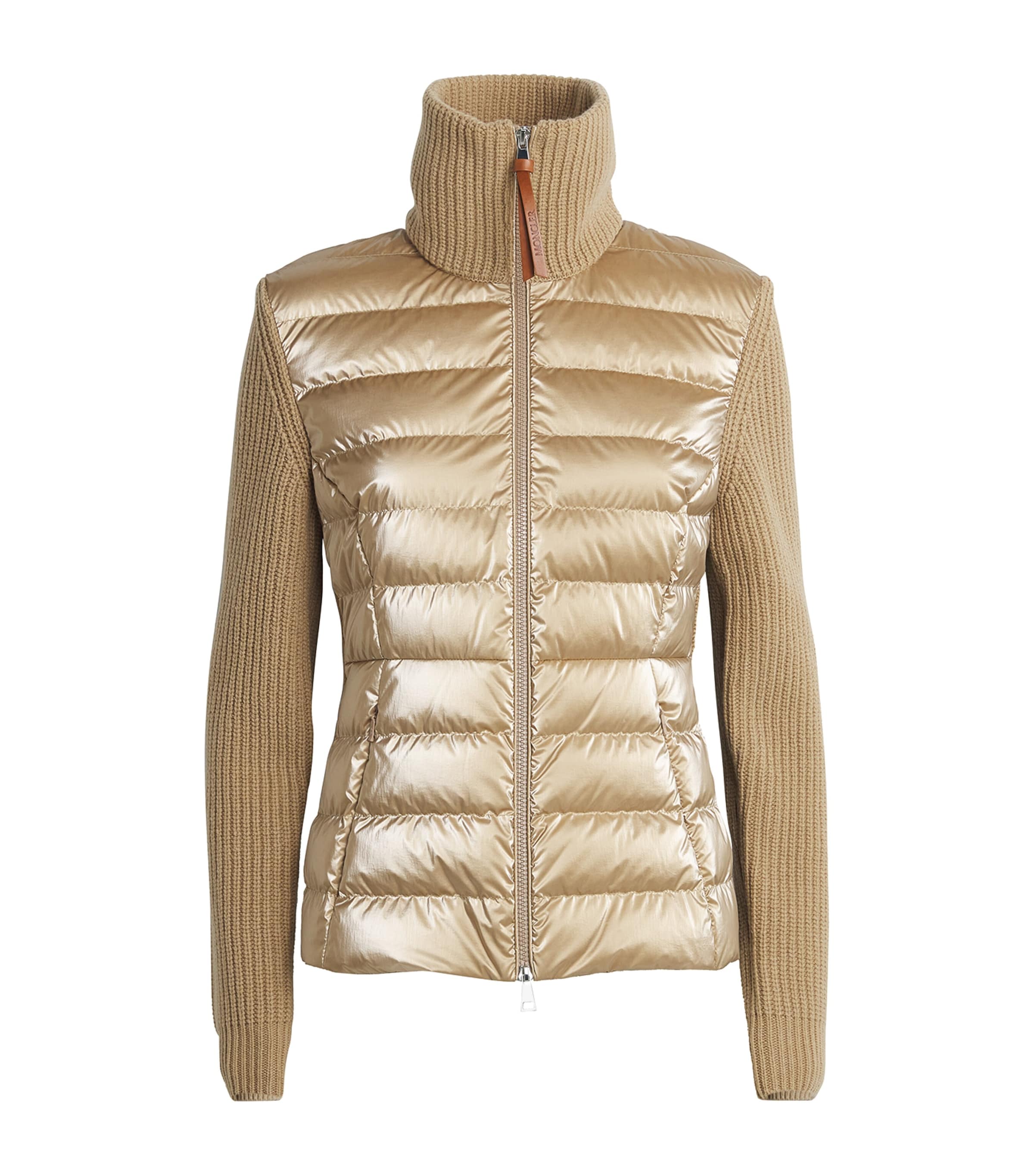 Shop Moncler Wool-down Padded Cardigan In Beige