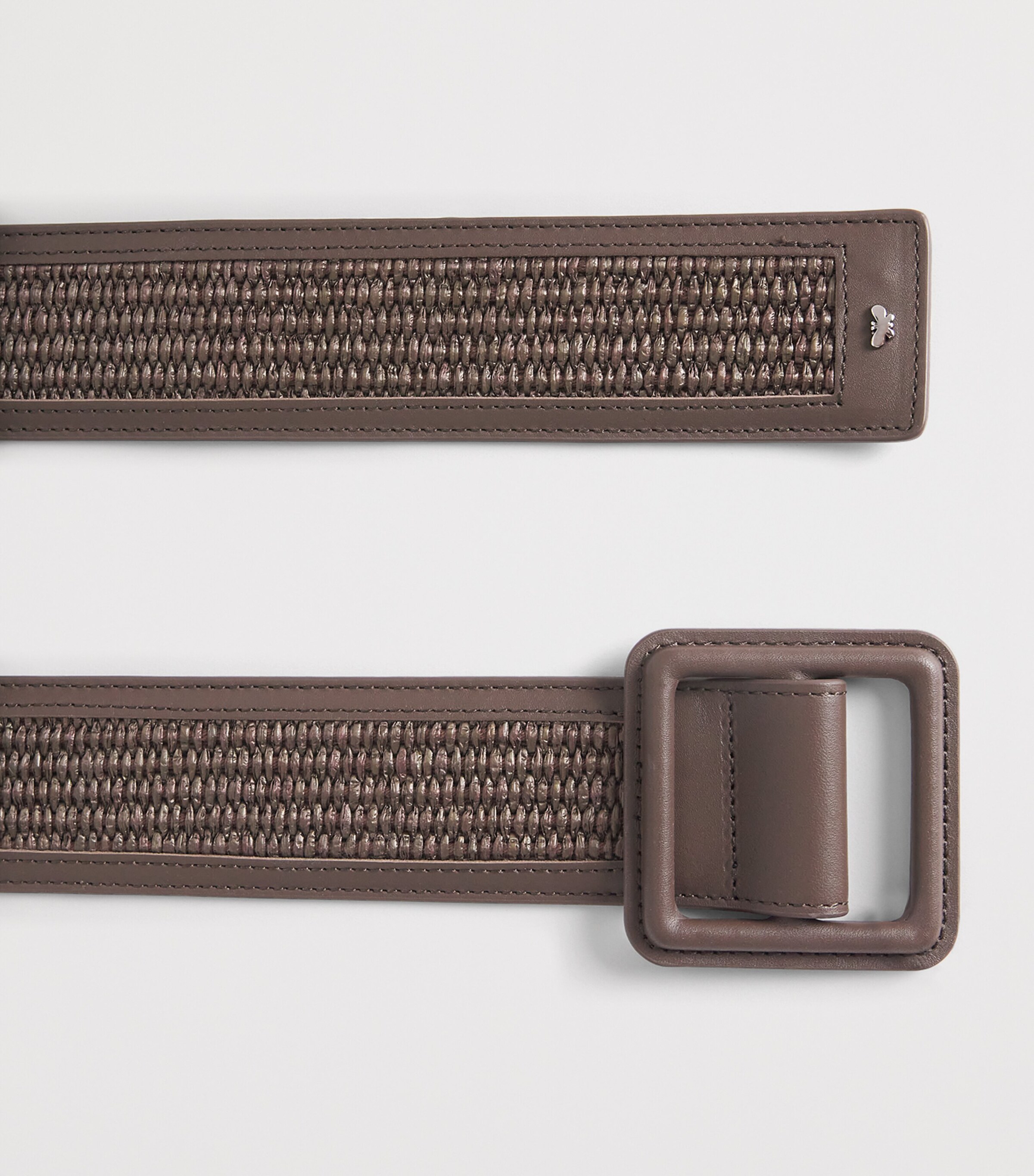 Leather Braided-Trim Belt DARK BOWN Image 4
