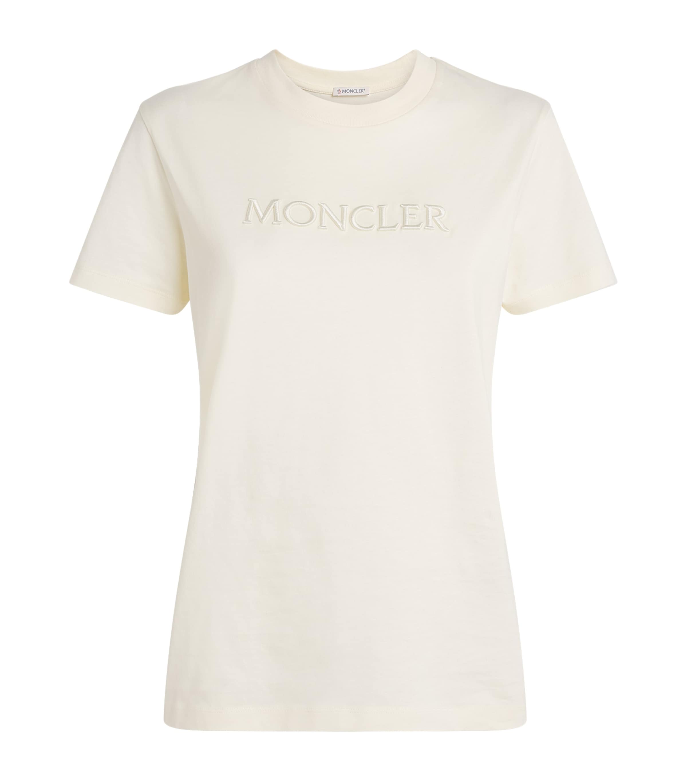 Moncler Ivory Cotton T-shirt With Logo In White