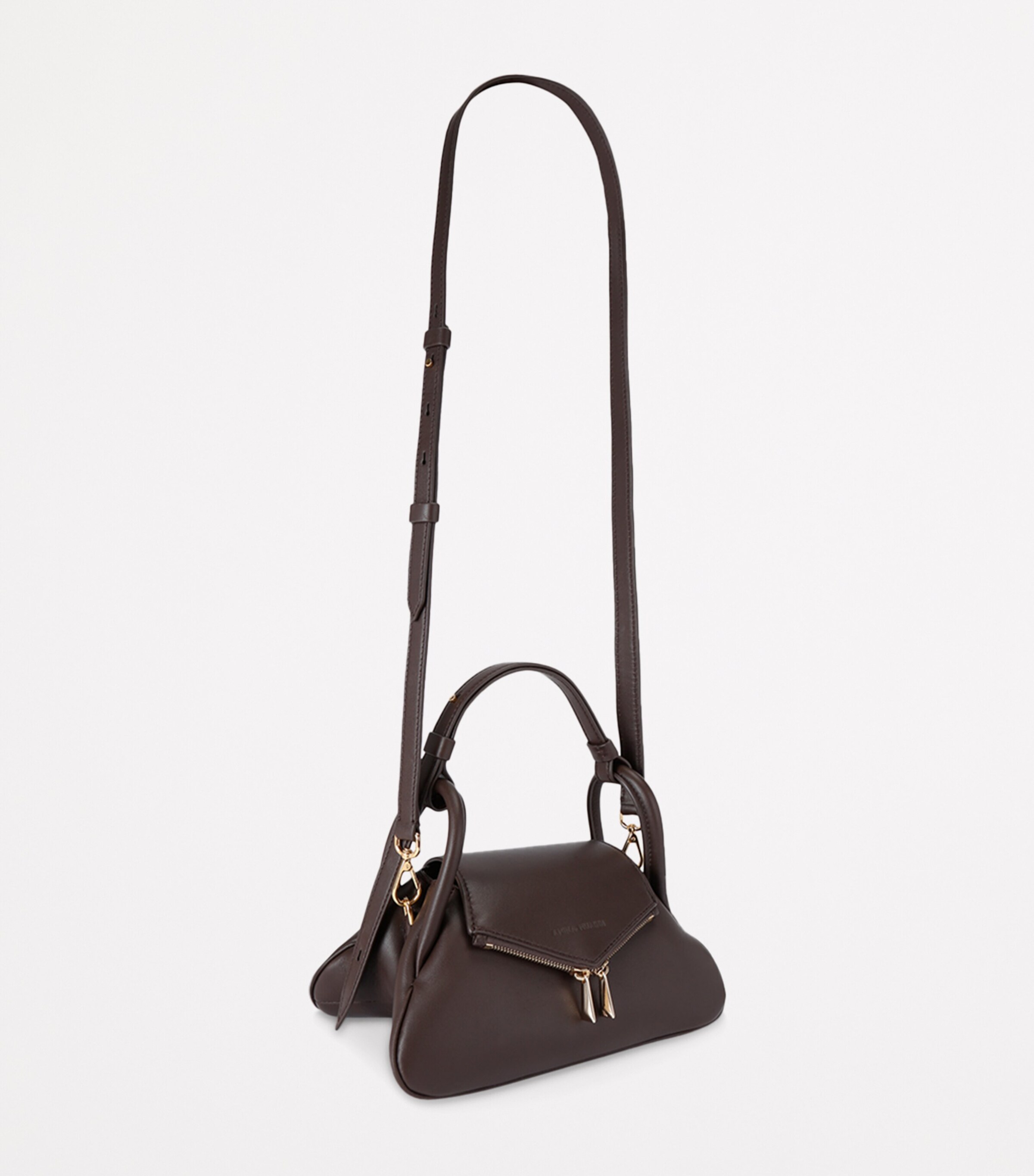 Small Leather Gemini Shoulder Bag BROWN Image 4