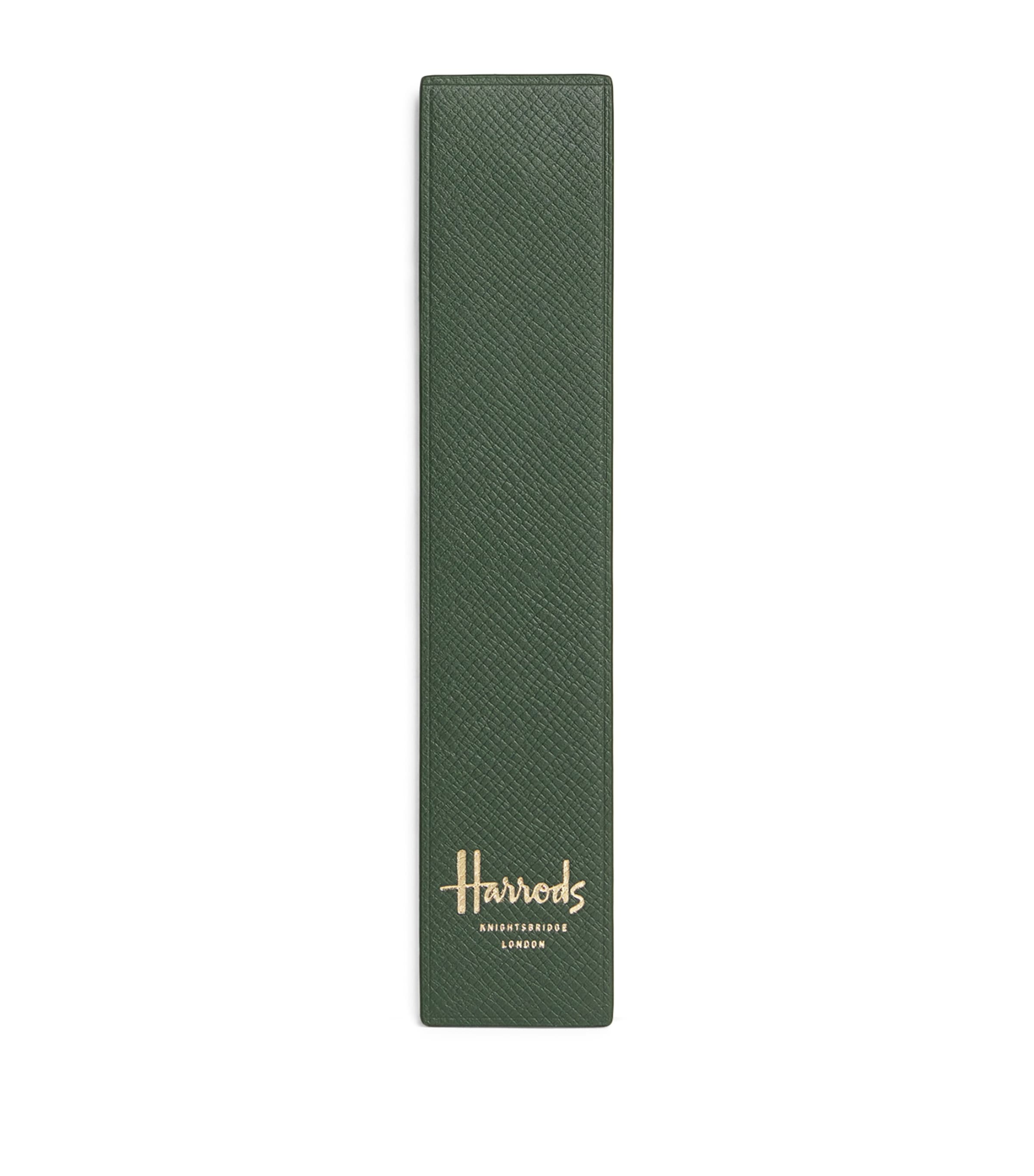 Harrods Leather Embossed-logo Bookmark In Green