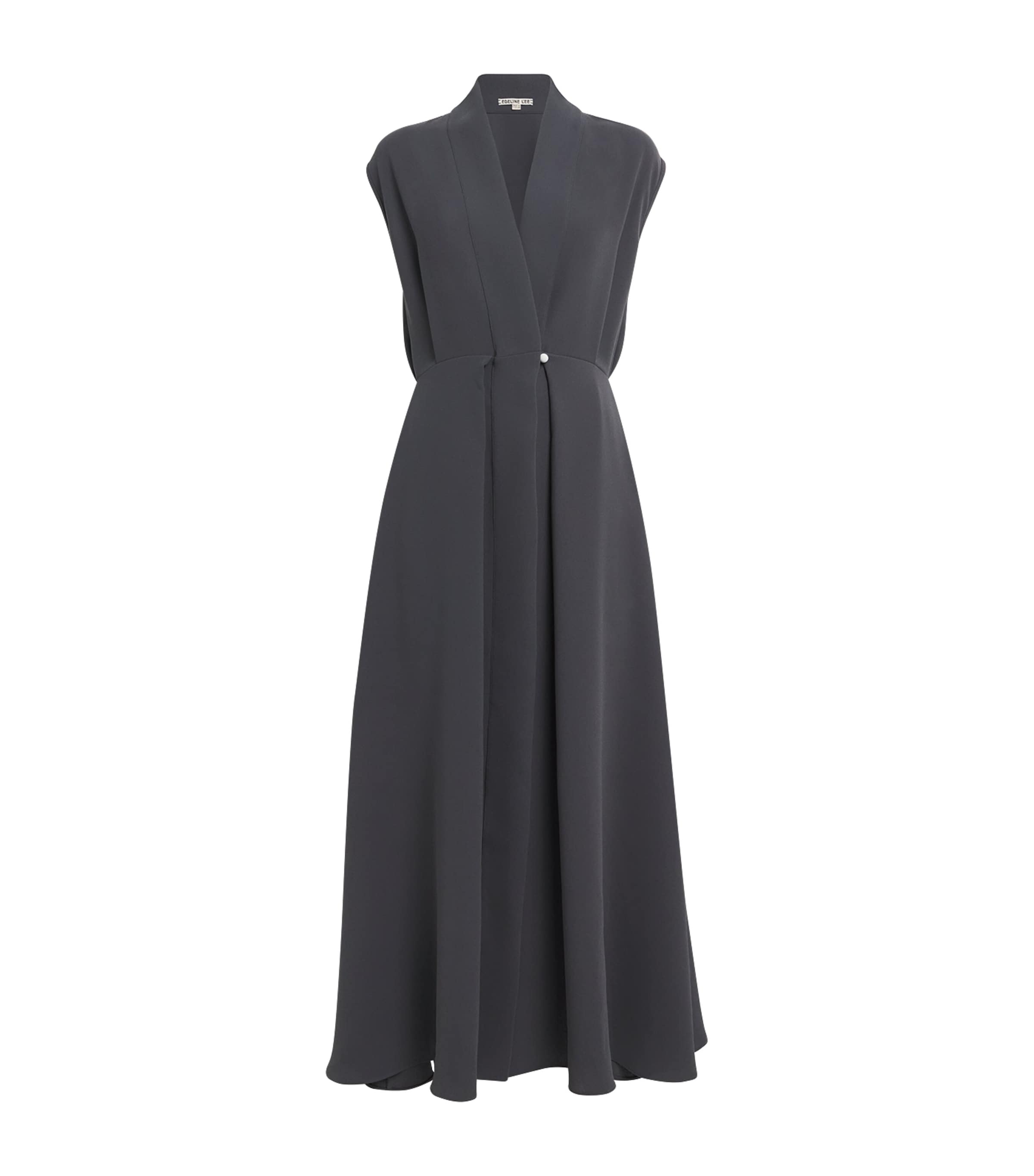 Edeline Lee Georgette Silla Midi Dress In Black