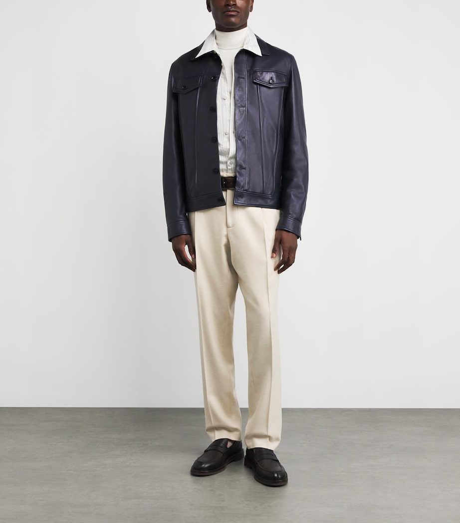 Lamb Leather Jacket 160 NAVY Image 2