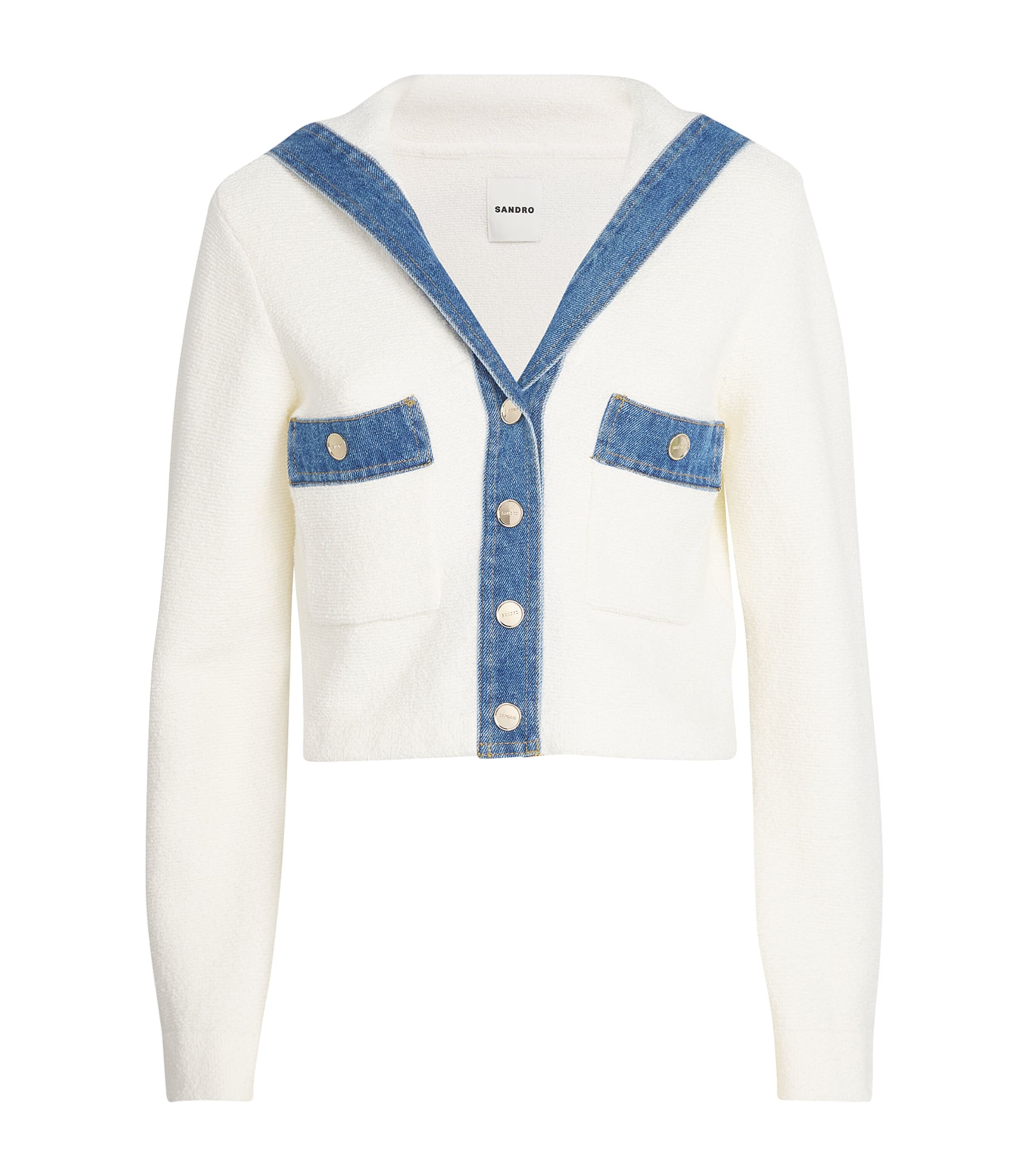 SANDRO DENIM-TRIM CARDIGAN