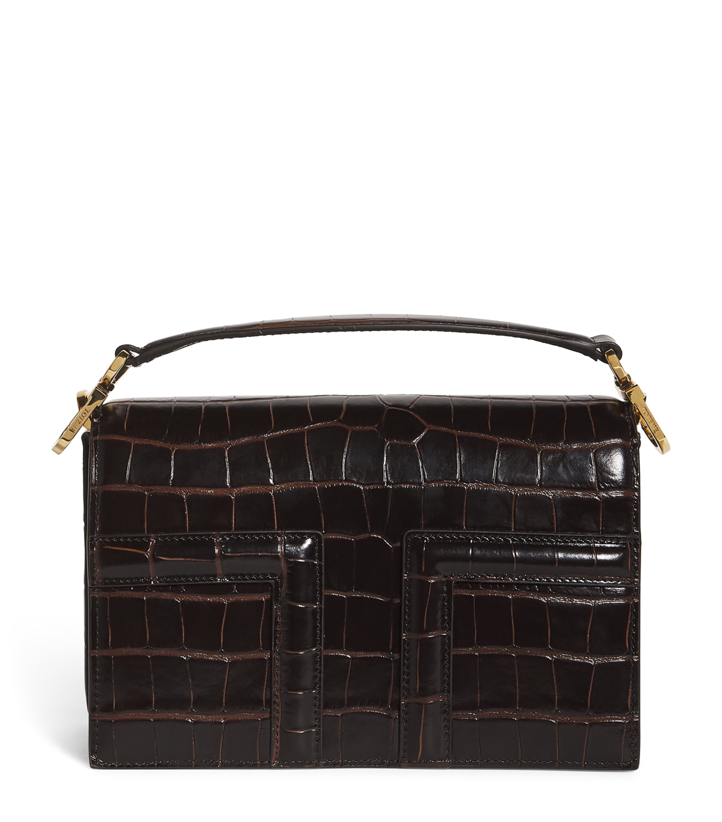 Shop Totême Croc-embossed Leather T-flap Top-handle Bag In Brown