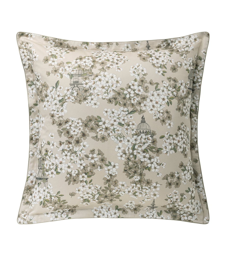 Organic Cotton Fine Fleur Oxford Pillowcase (50cm x 70cm) CREAM/GREEN Image 1