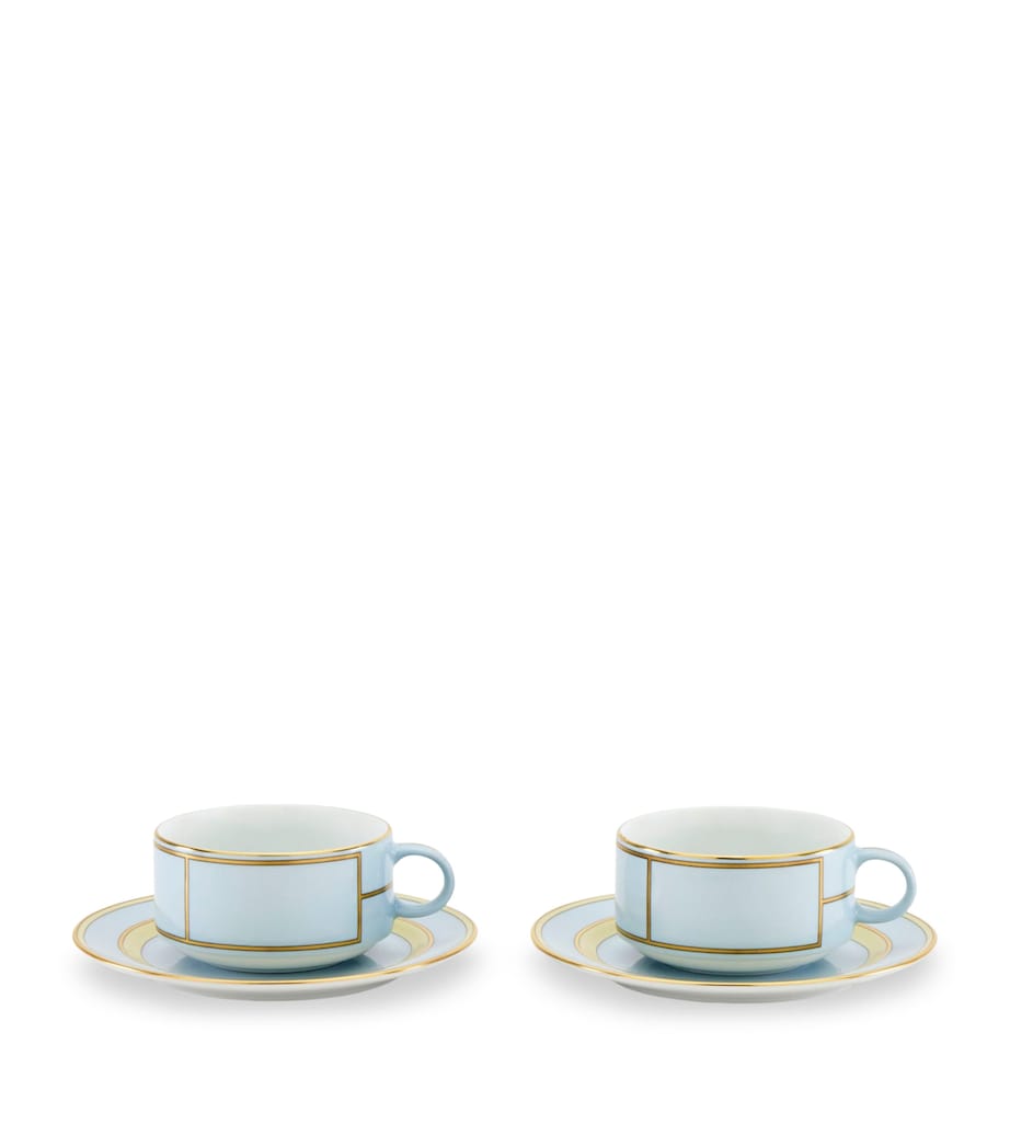 Set of 2 Porcelain Colonna Diva Celeste Teacups and Saucers G00134903 Image 1