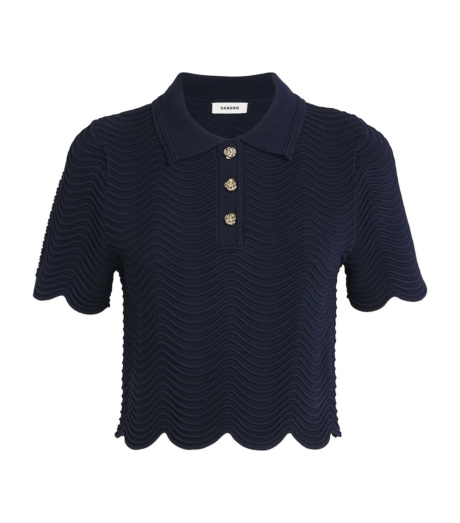 Sandro Paris Womens Knitted Polo Crop Top Navy Blue Image 1