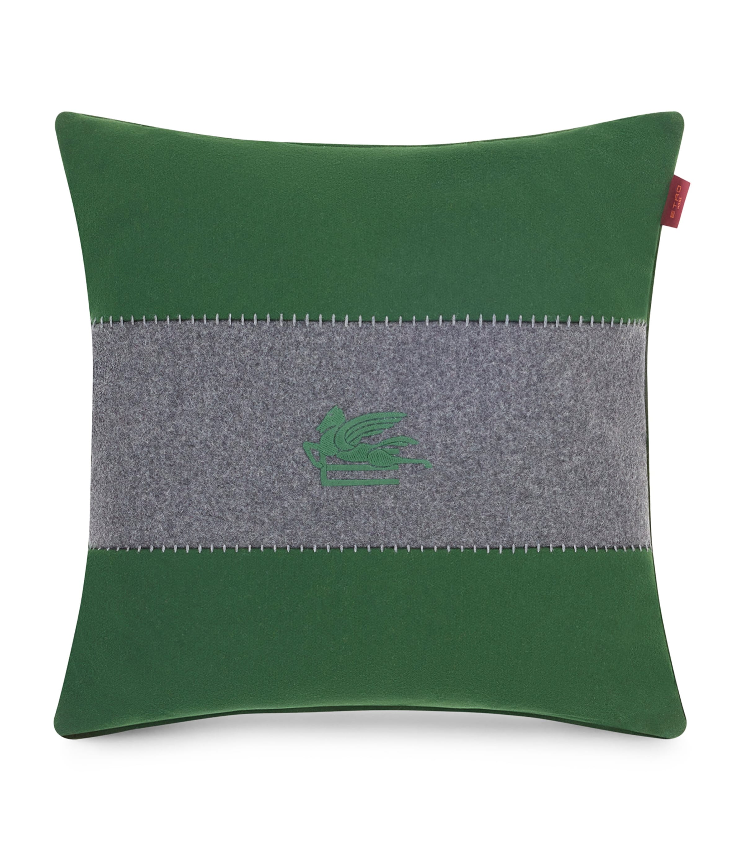 Etro Wool-blend Embroidered Pegaso Cushion In Green