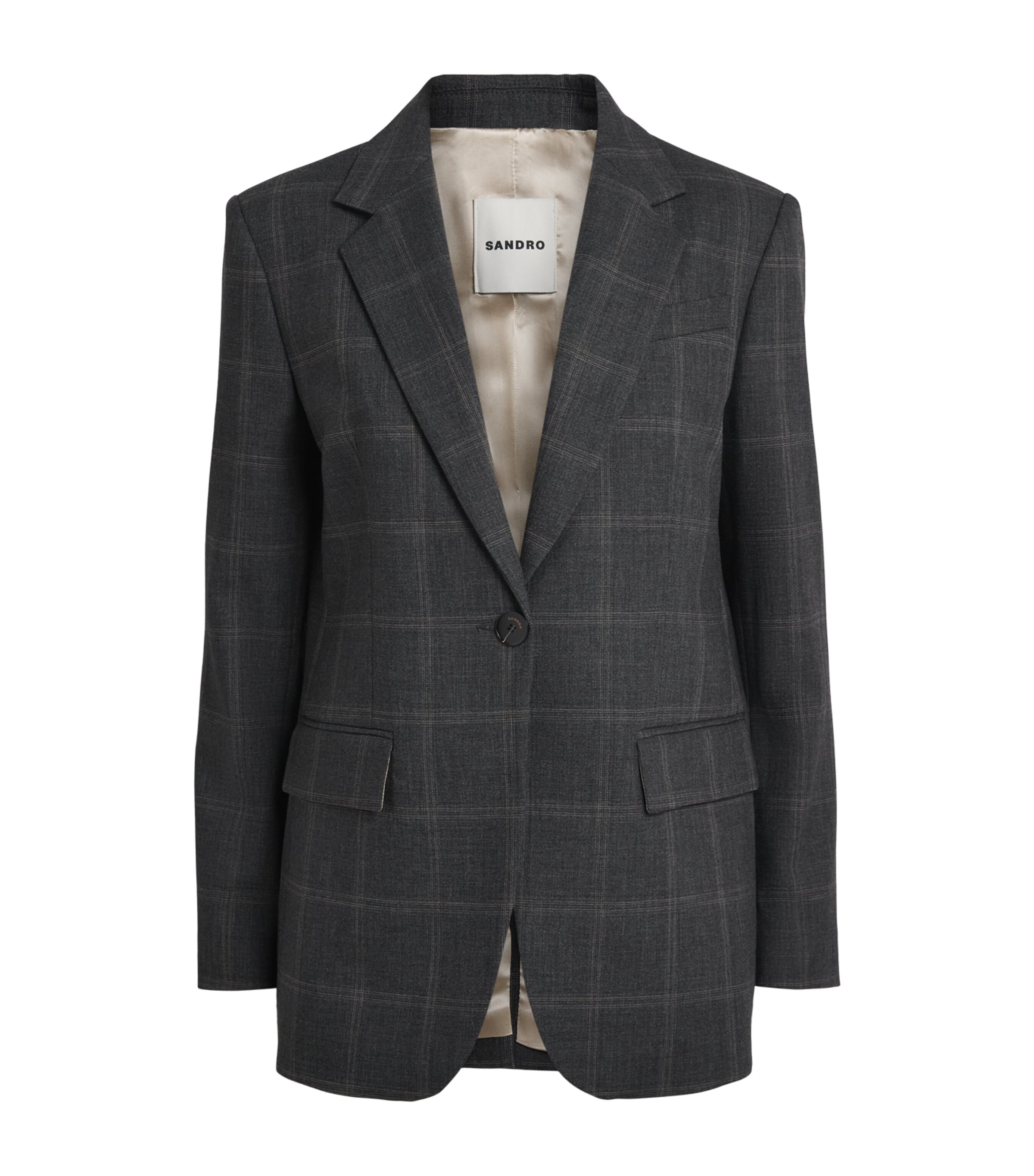 Sandro Paris Womens Check Single-Breasted Blazer Grey Image 1