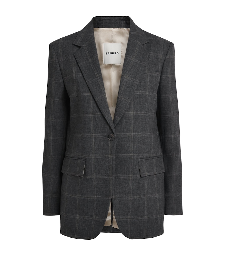 Sandro Paris Womens Check Single-Breasted Blazer Grey Image 1