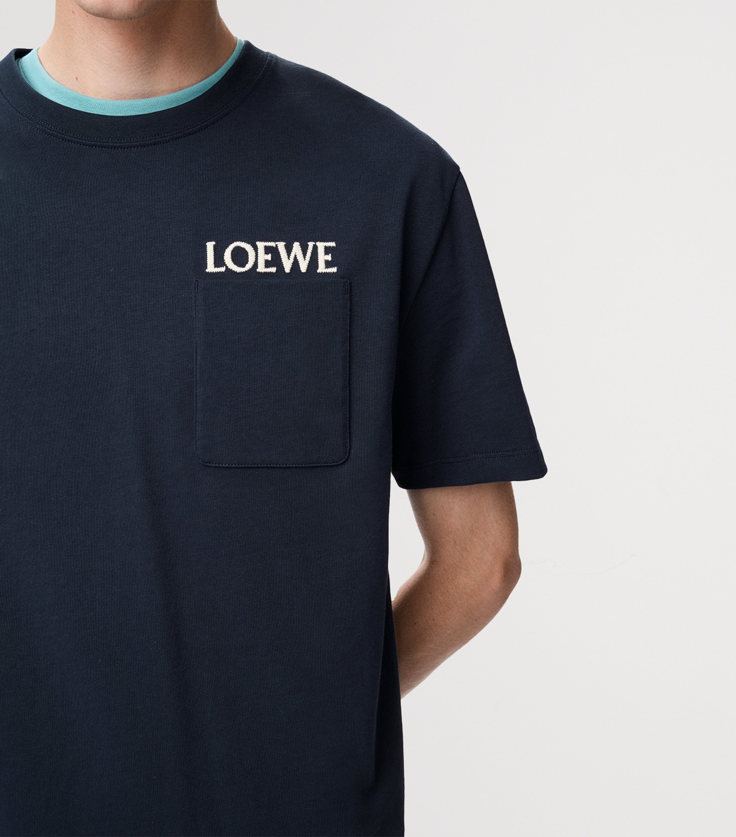 LOEWE Navy Cotton Pocket Logo T-Shirt | Harrods UK