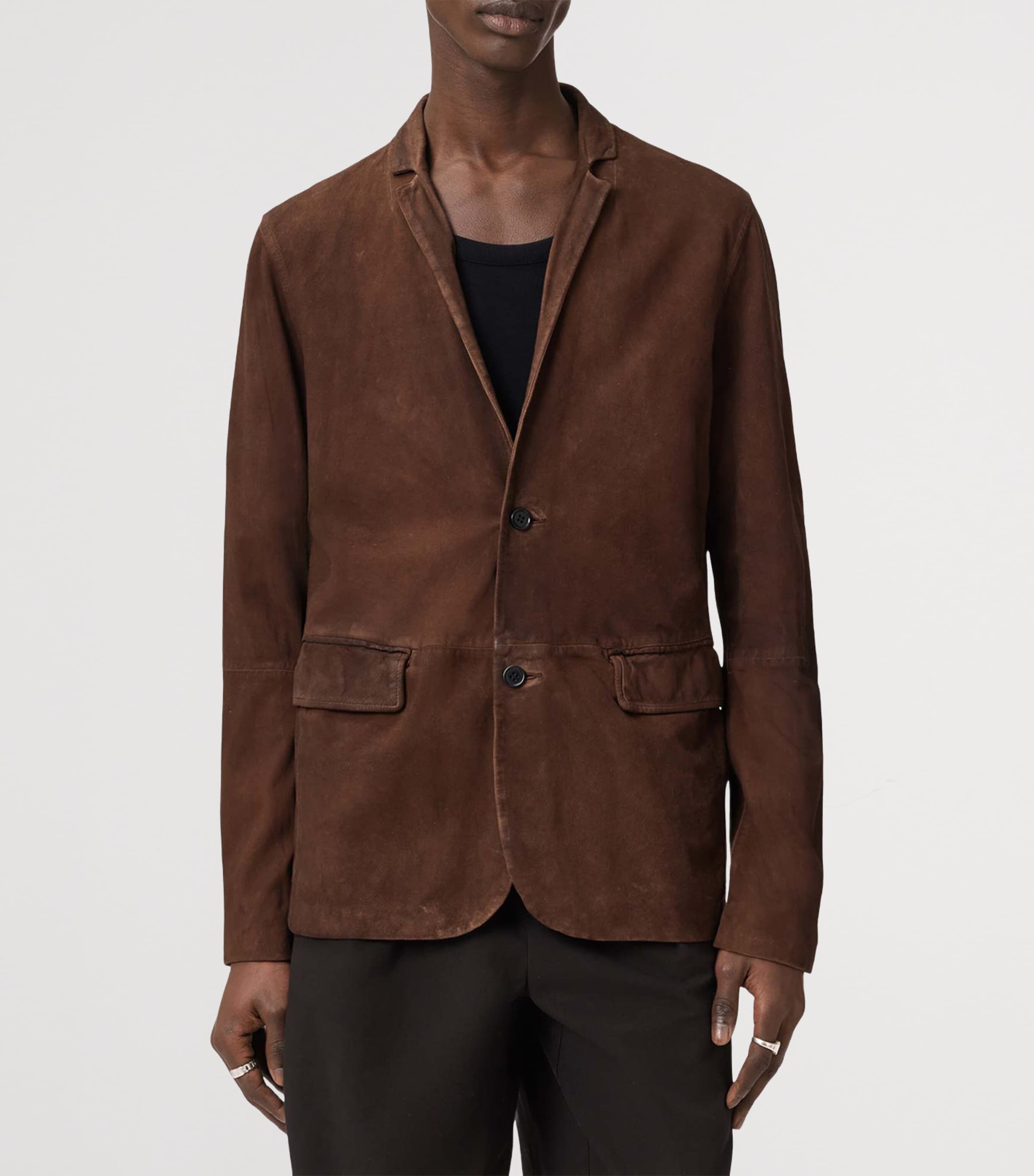AllSaints Mens Suede Monet Blazer Cider Brown Image 6