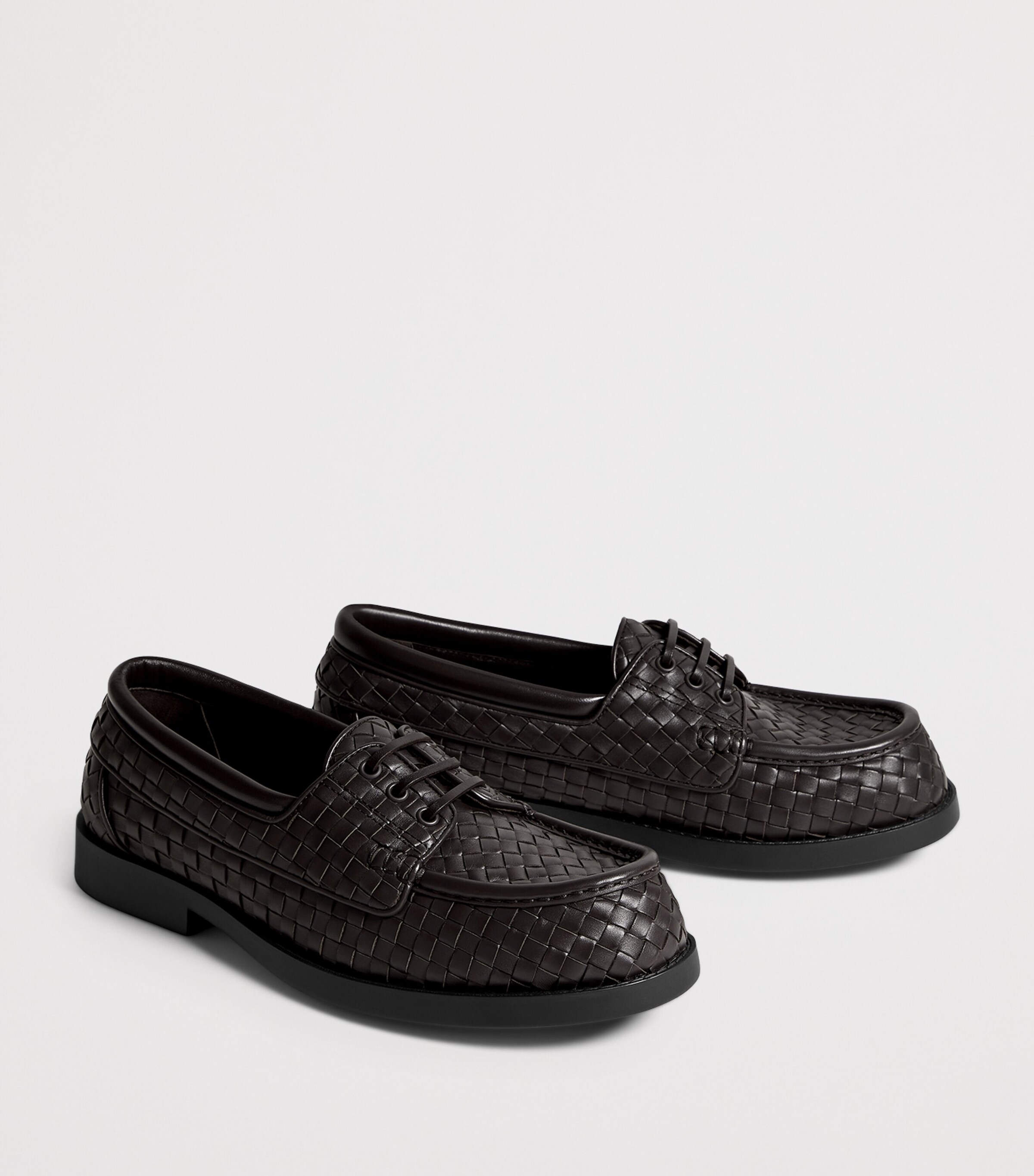 Bottega Veneta Leather Intrecciato Lace-Up Loafers Image 6