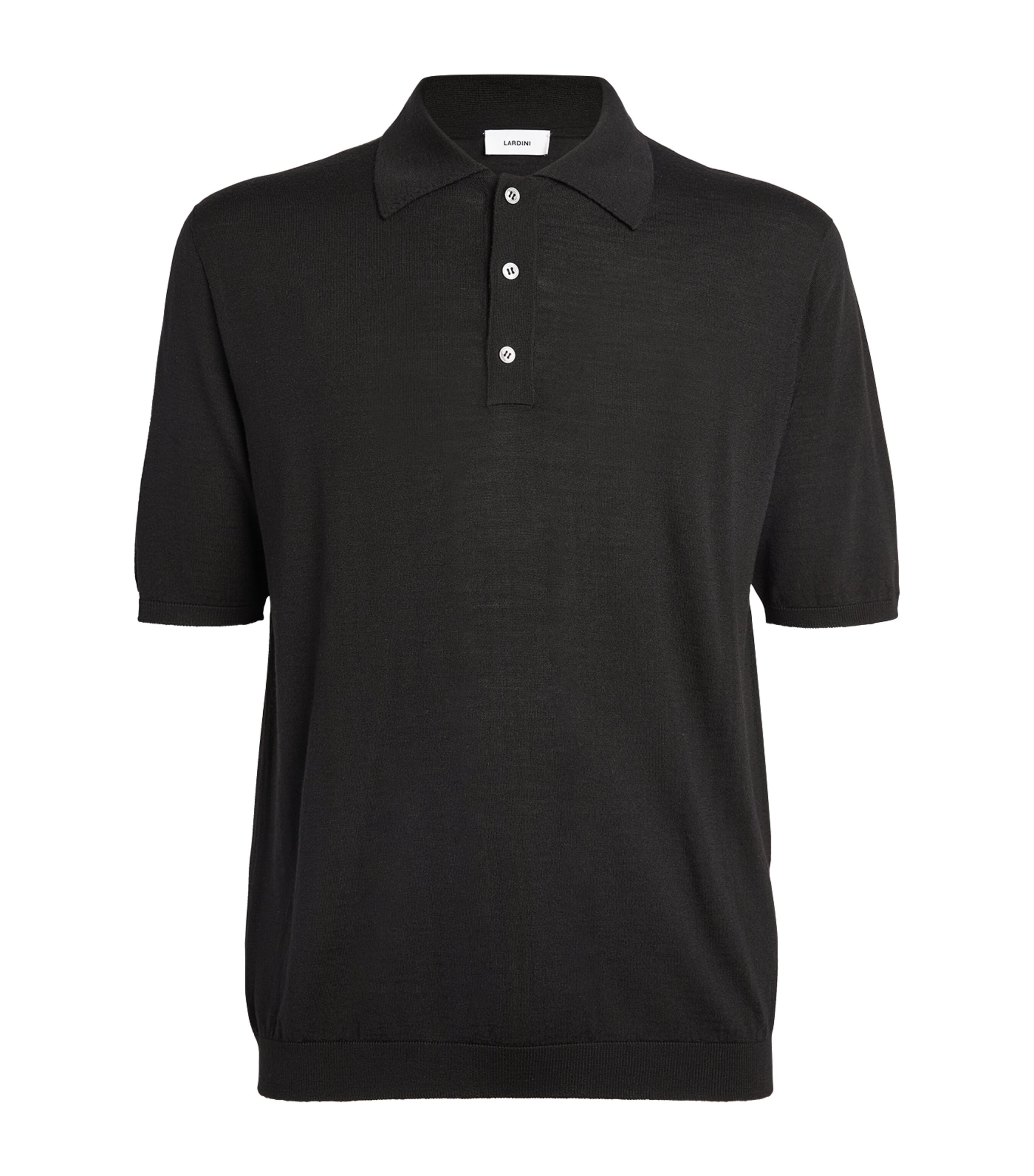 Shop Lardini Wool-silk Blend Polo Shirt In Black