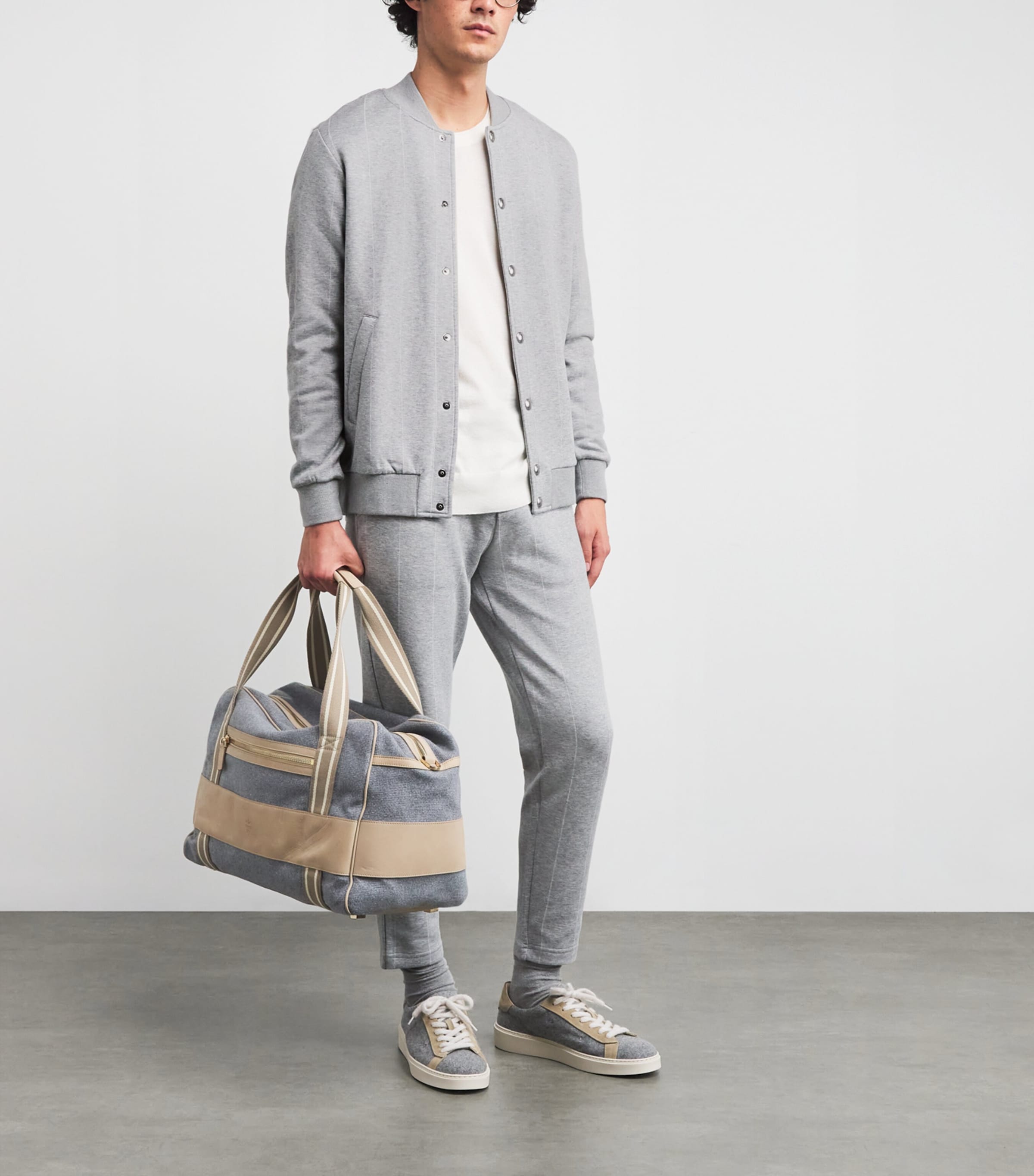 Cotton-Blend Stripe Bomber Jacket GRIGIO CHIARO MELANG Image 2