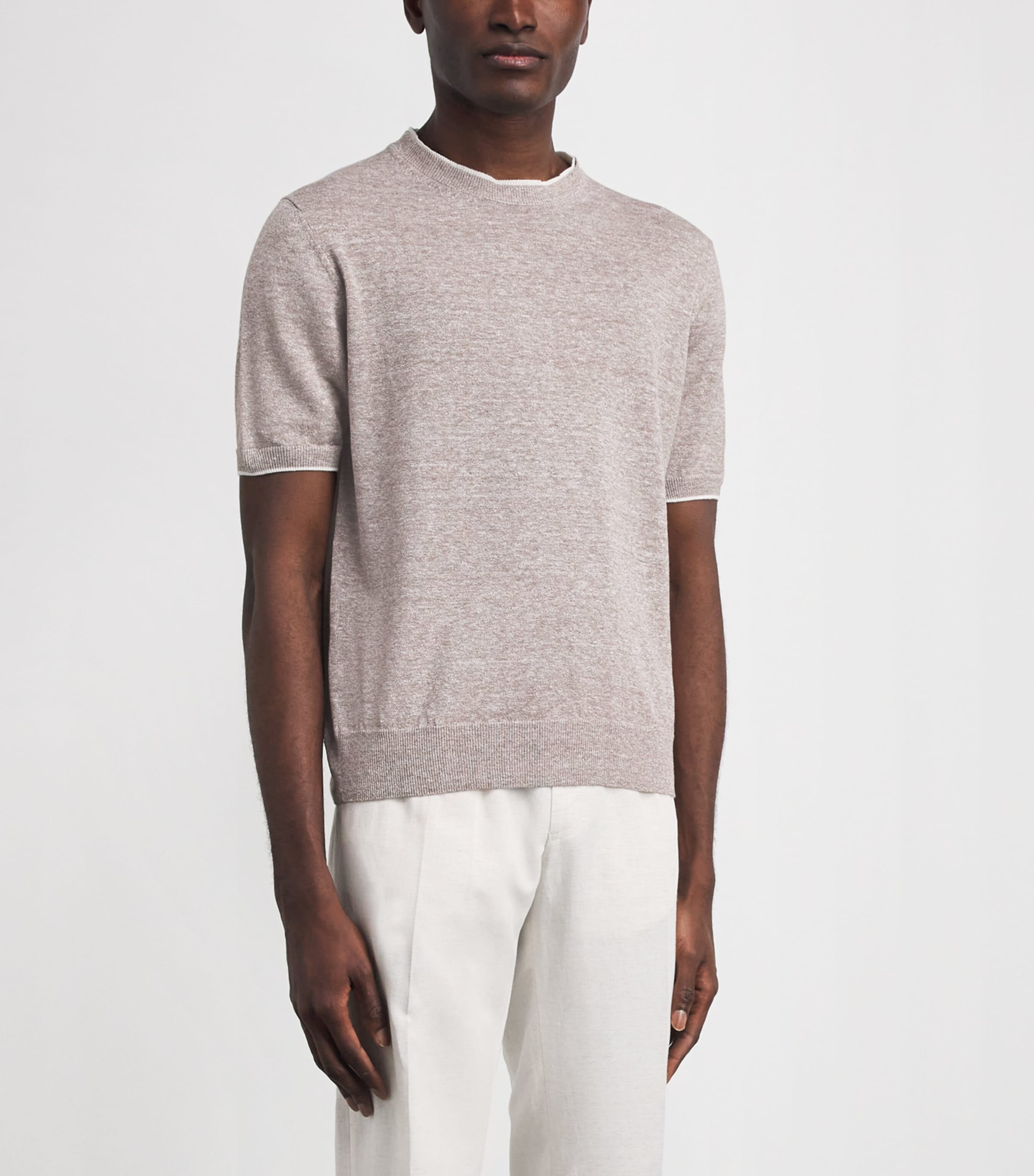 Fioroni Cashmere Mens Linen-Cotton T-Shirt Tortora Image 4